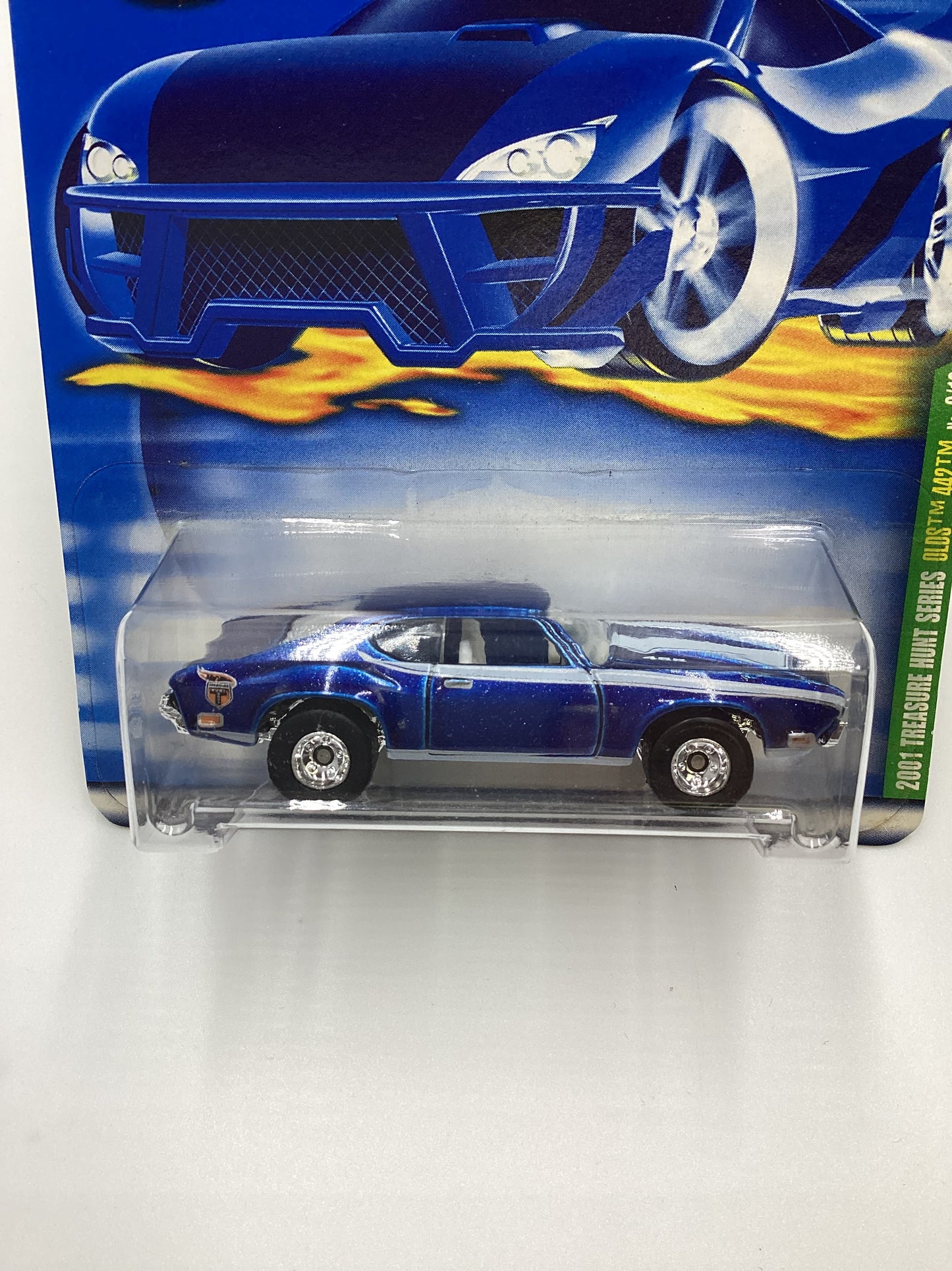 2001 Hot Wheels Treasure Hunt #009 Olds 442 Blue with protector