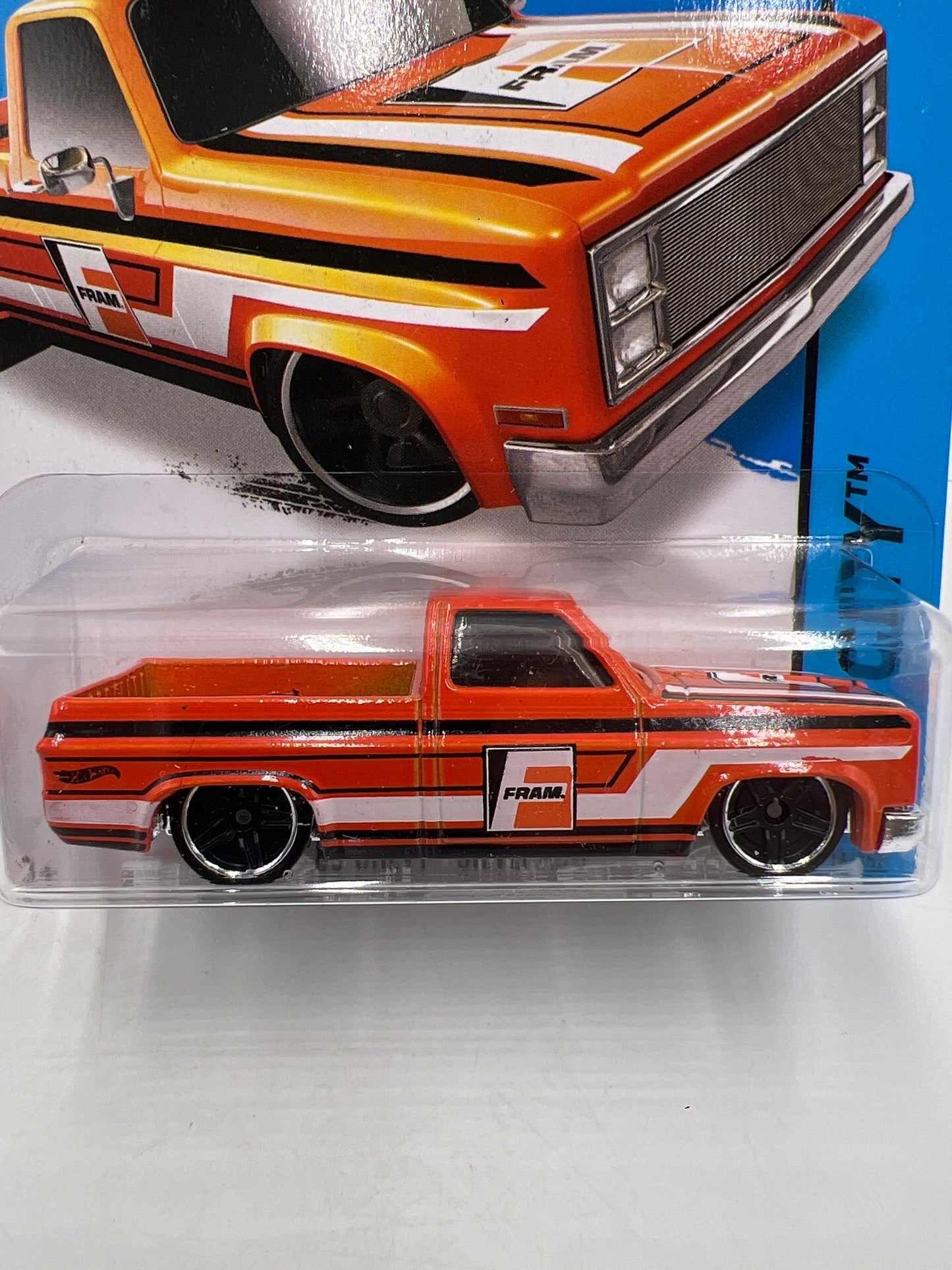 2015 Hot Wheels City #16 83 Chevy Silverado Fram Orange W/Protector