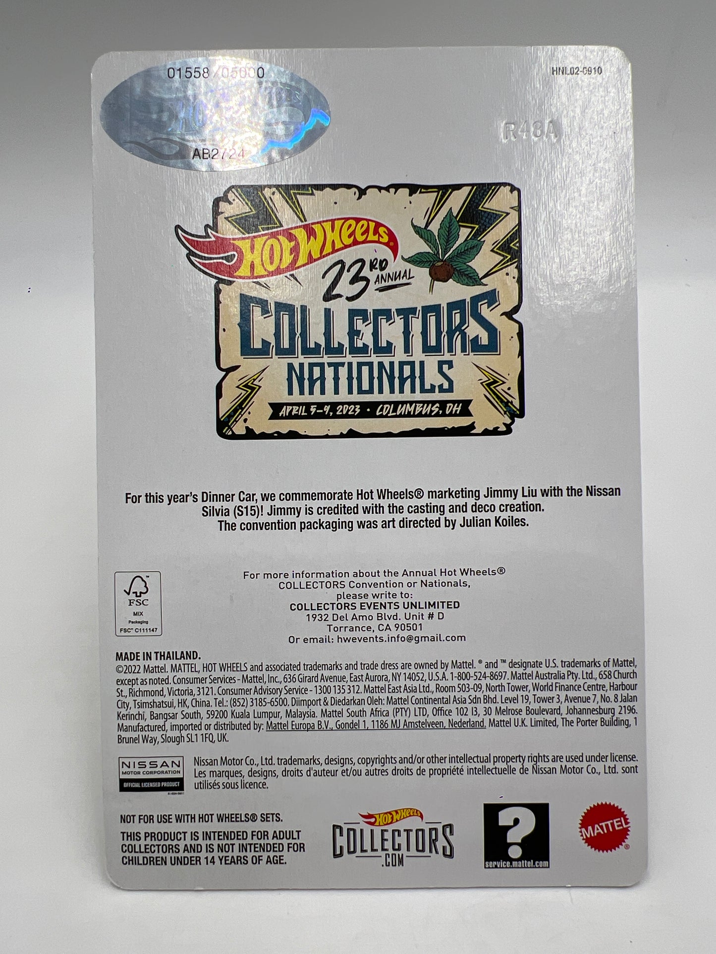 2023 Hot Wheels 23rd Annual Collectors Nationals Columbus 1548/5000 Nissan Silvia S15 W/Protector