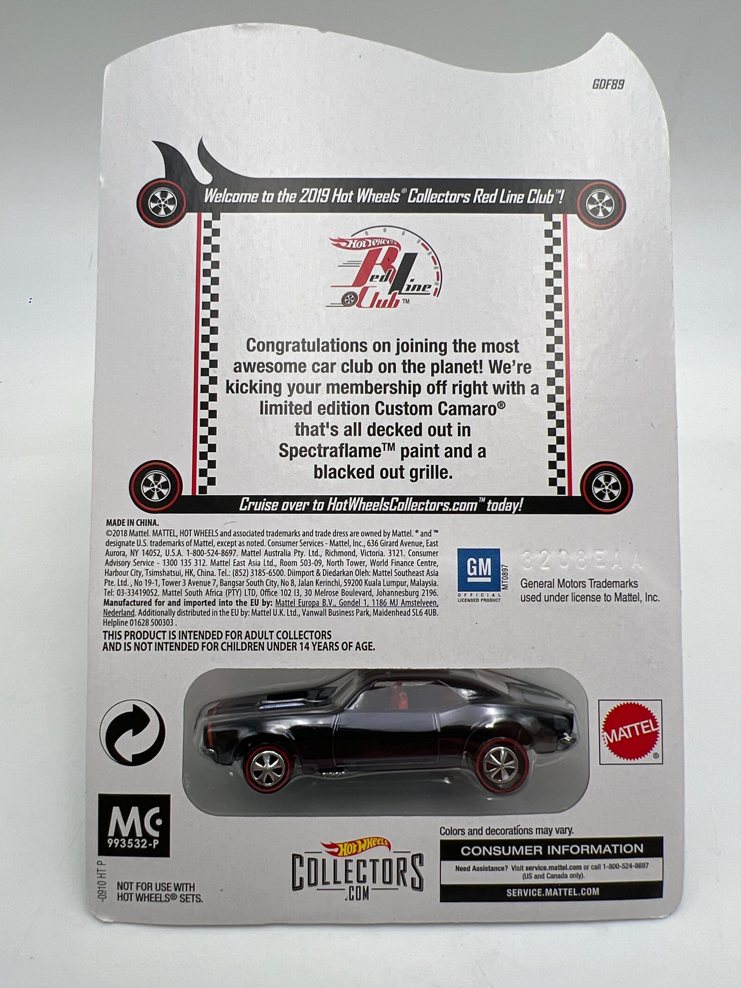 2019 Hot Wheels RLC Club Car Custom Camaro Black W/Protector & Button