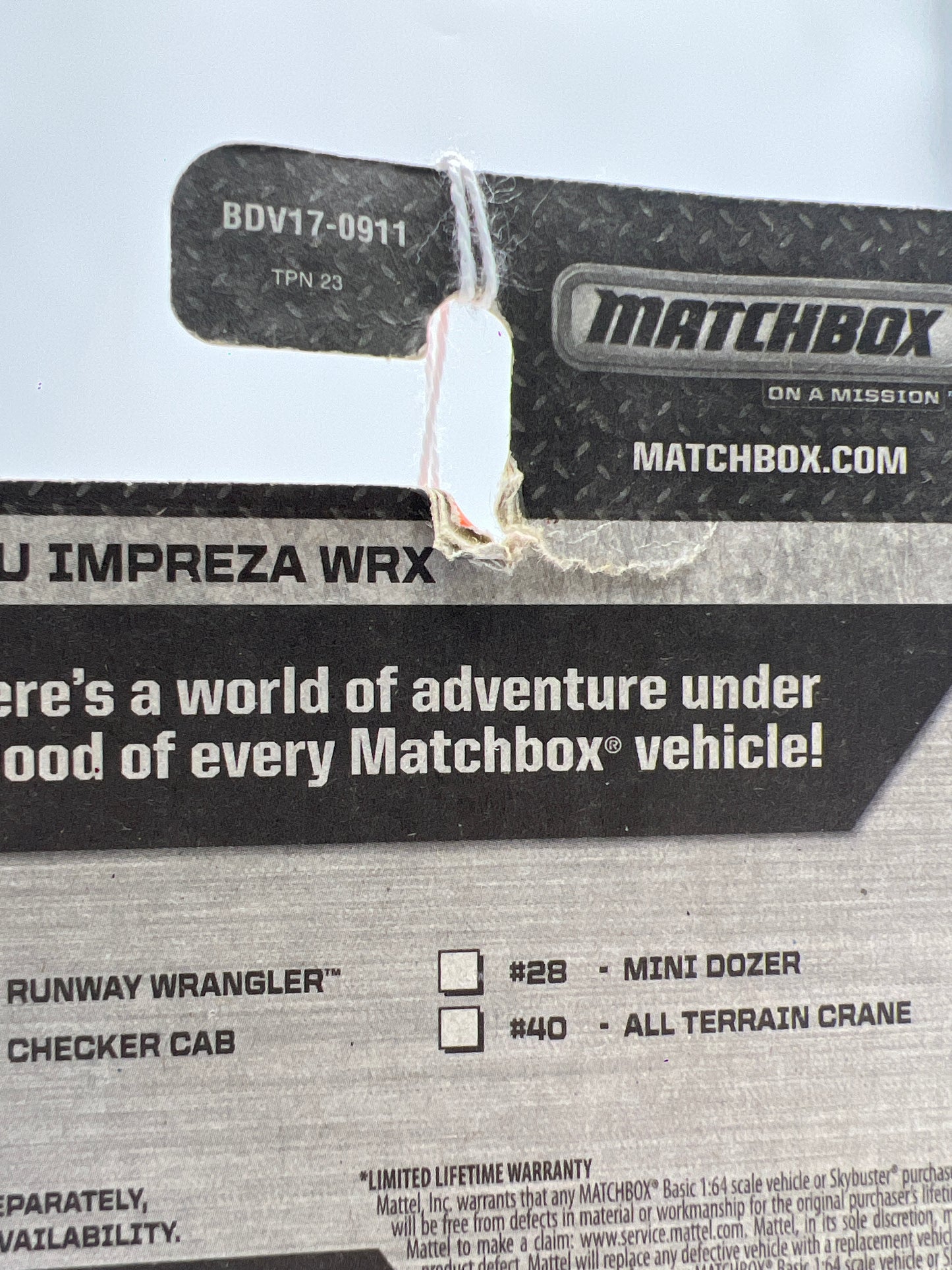 Matchbox MBX 2014 Collection Subaru Impreza WRX Police Blue Bad Card 208B