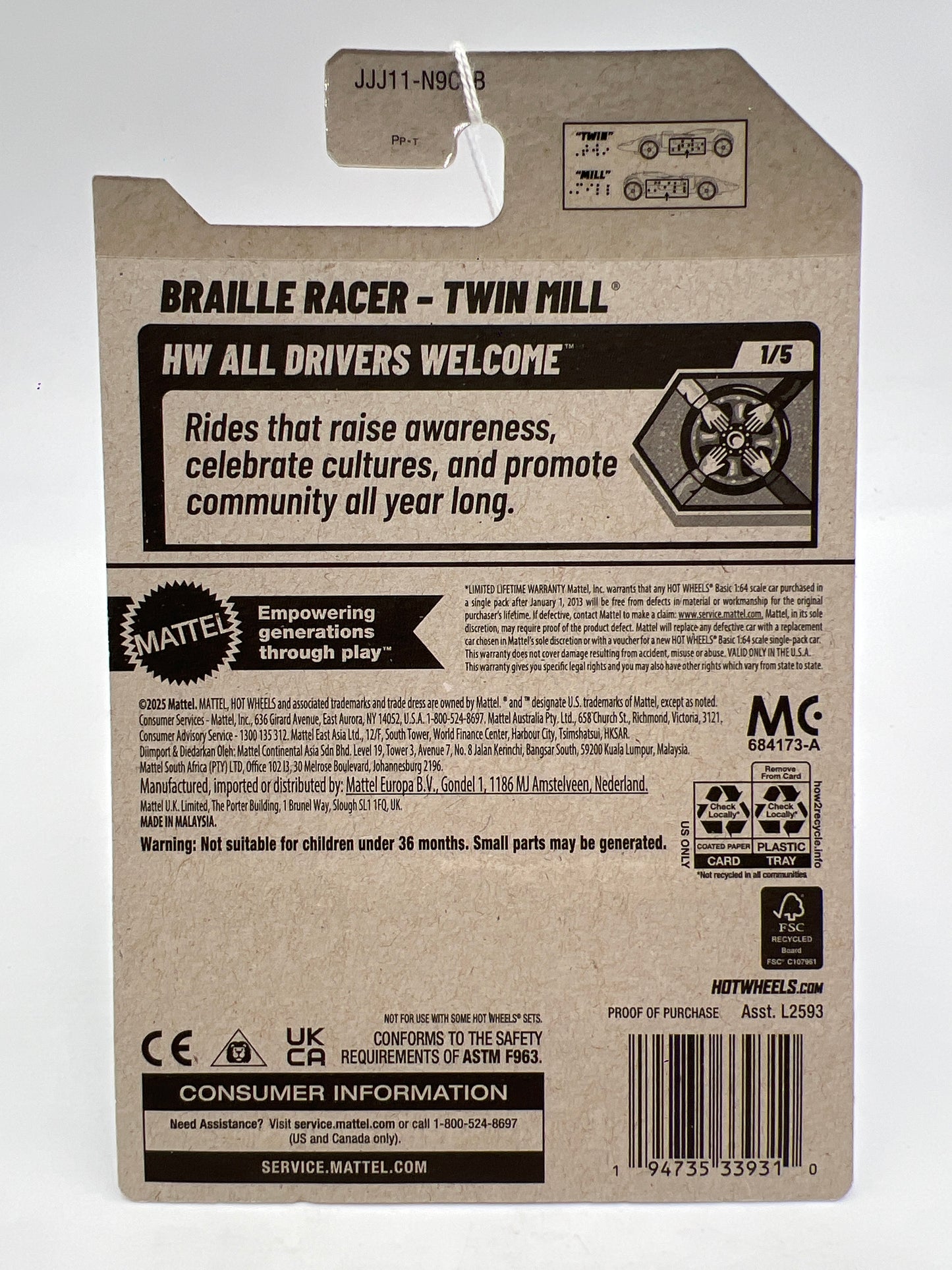 2026 Hot Wheels B Case HW All Drivers Welcome #40 Braille Racer Twin Mill Gold 40D