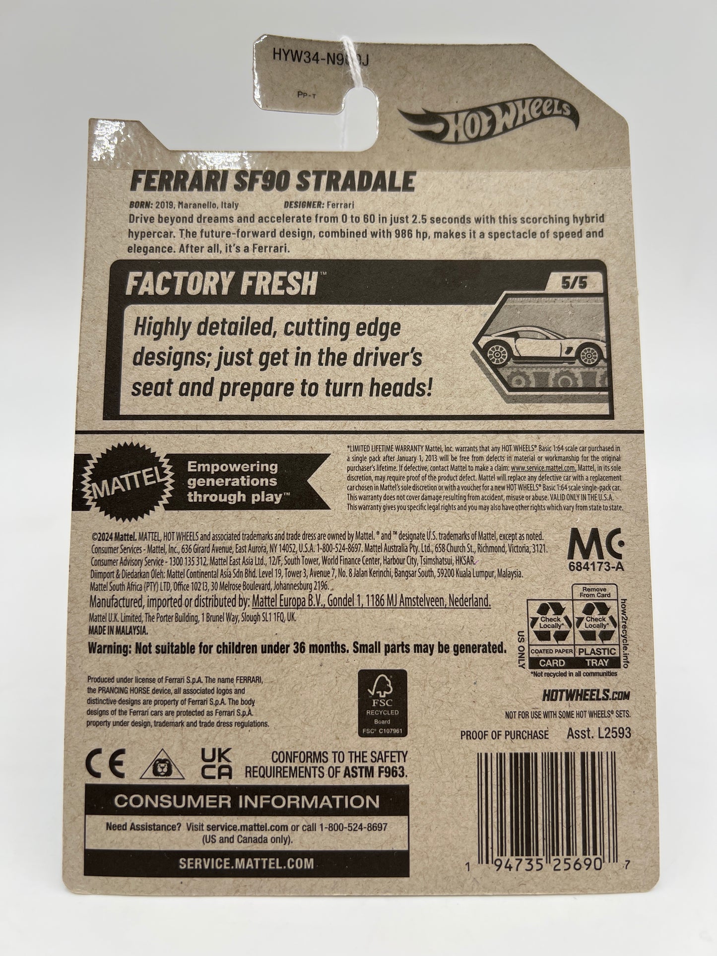 2025 Hot Wheels J Case Factory Fresh #191 Ferrari SF90 Stradale Red SR
