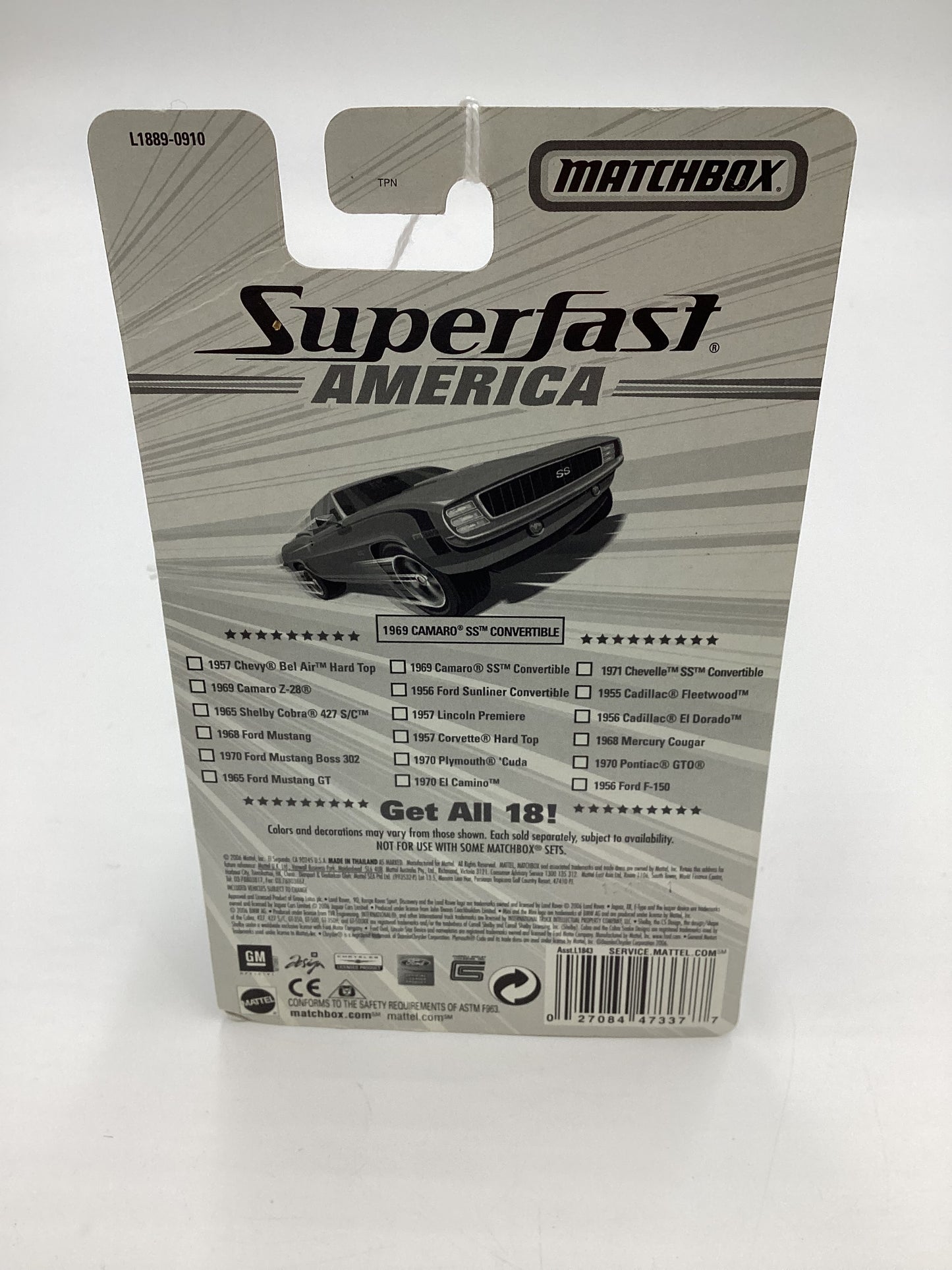Matchbox Superfast America #7 1969 Chevrolet Camaro SS Convertible Green 174F