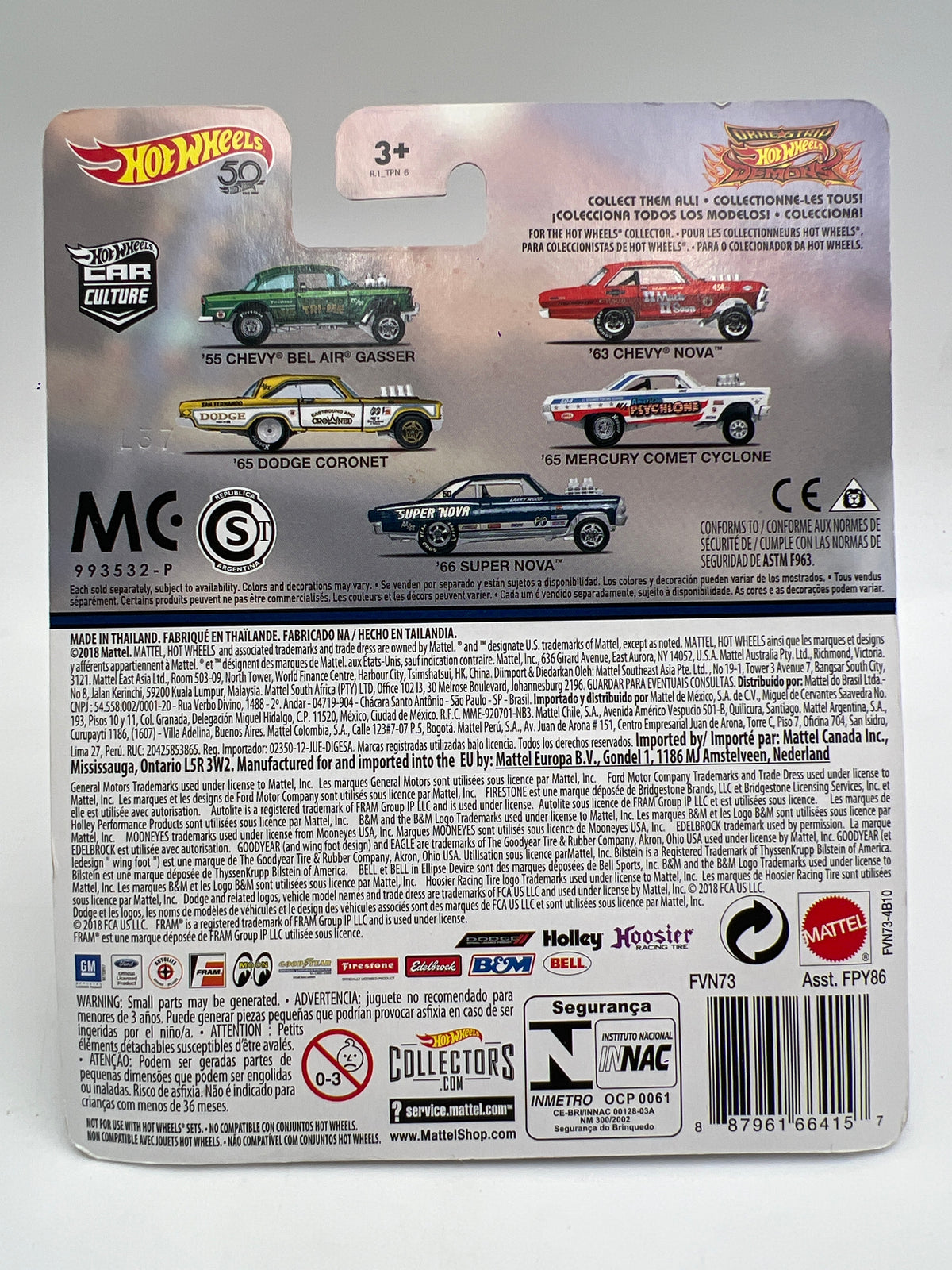 2018 Hot Wheels Premium Drag Strip Demons #2 63 Chevy Nova Red 244J