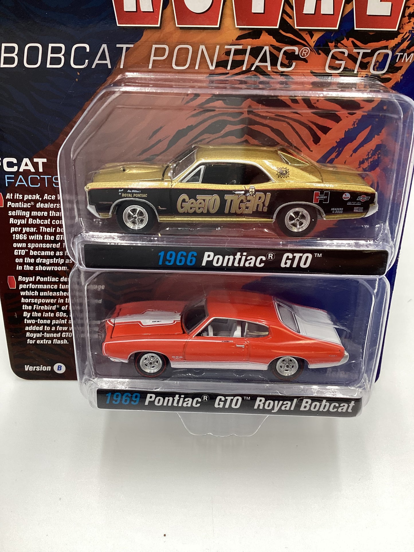 Johnny Lightning Royal Bobcat Pontiac GTO Release 2 Version B 1966 Pontiac GTO Gold/ Black 1969 Pontiac GTO Royal Bobcat Orange 231D