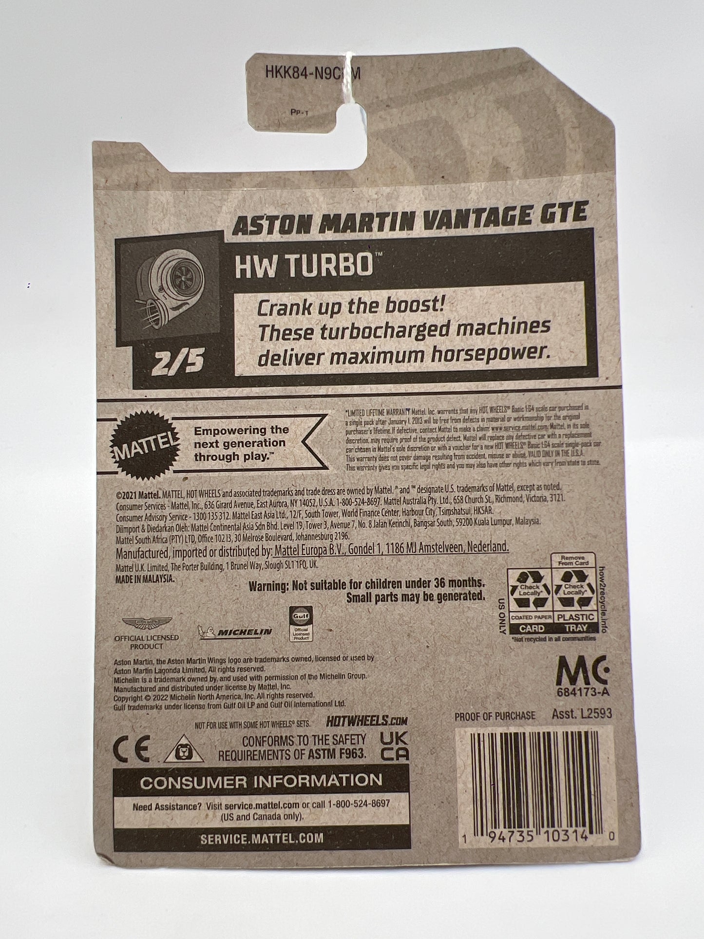 2023 Hot Wheels Turbo #98 Aston Martin Vantage GTE White Gulf 106B