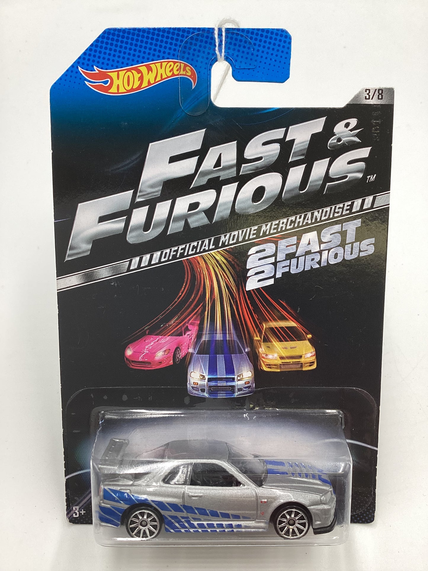 2014 Hot Wheels Fast and Furious #3 Nissan Skyline GT-R (R34) Silver Cracked Blister