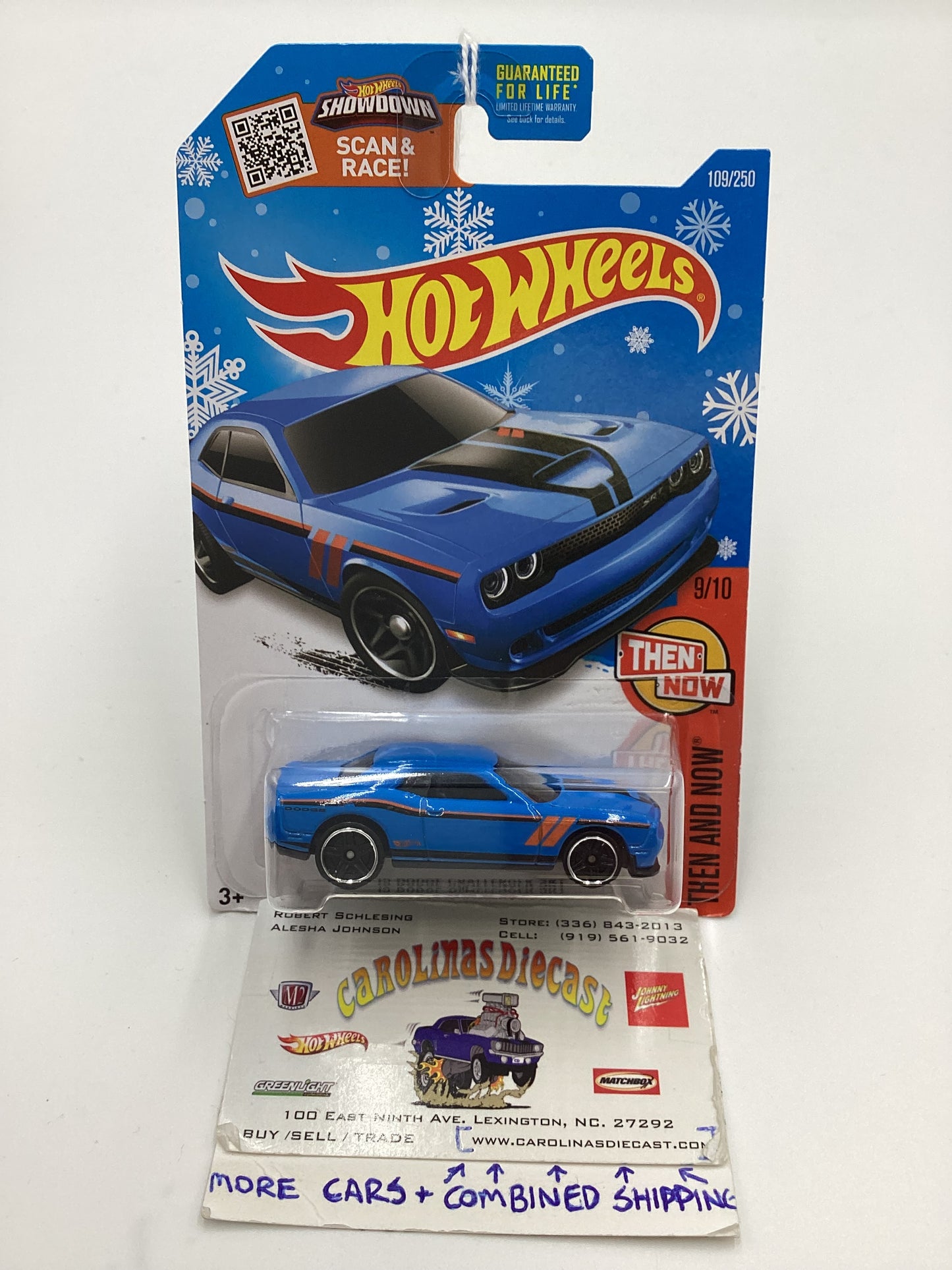 2016 Hot Wheels #109 15 Dodge Challenger SRT Blue Target Snowflake Card 237F