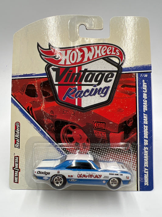 Hot Wheels Premium Vintage Racing #7 Shirley Shahans 68 Dodge Dart Blue/White Drag-On Lady W/Protector