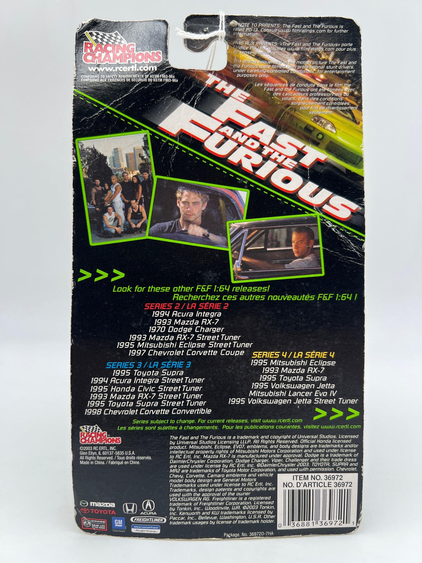 Racing Champions Fast & Furious Series 4 1995 Volkswagen Jetta White Bad Card