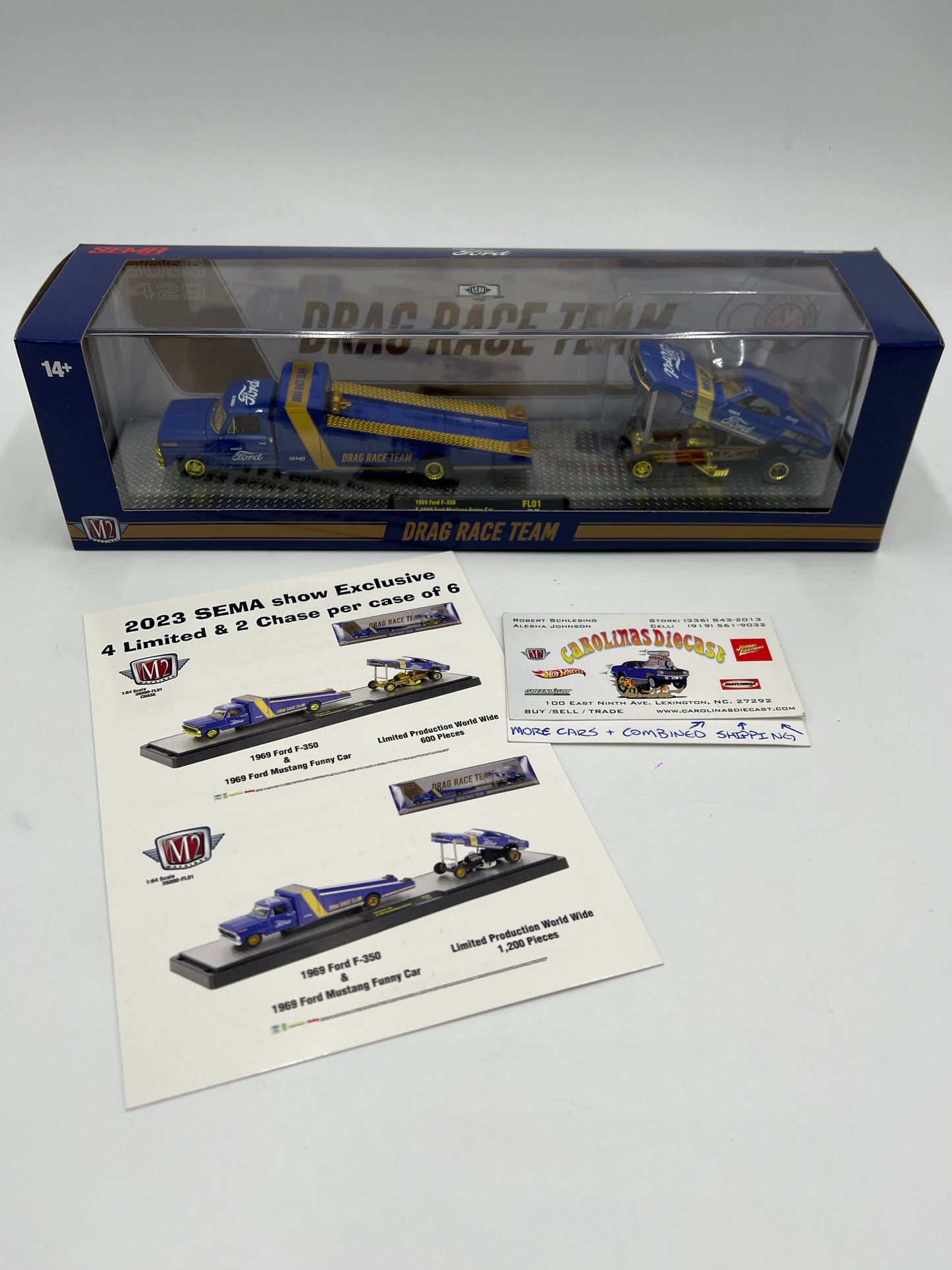 M2 Machines SEMA 2023 CHASE 1/600 Drag Race Team 1969 Ford F-350 & 1969 Ford Mustang Funny Car W/Card FL01