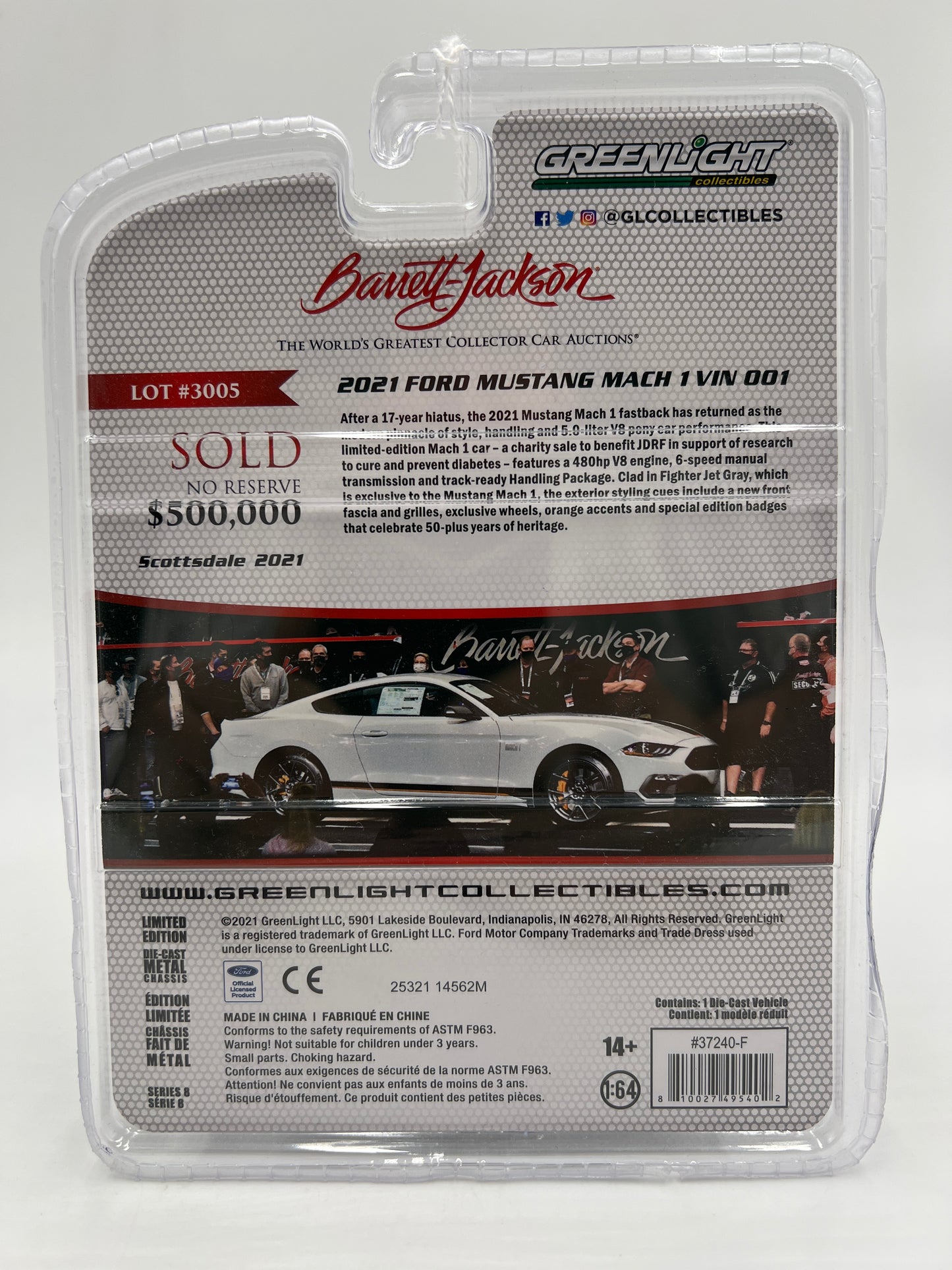 Greenlight Barrett Jackson 50th Anniversary Series 8 CHASE 2021 Ford Mustang Mach 1 VIN 001 White