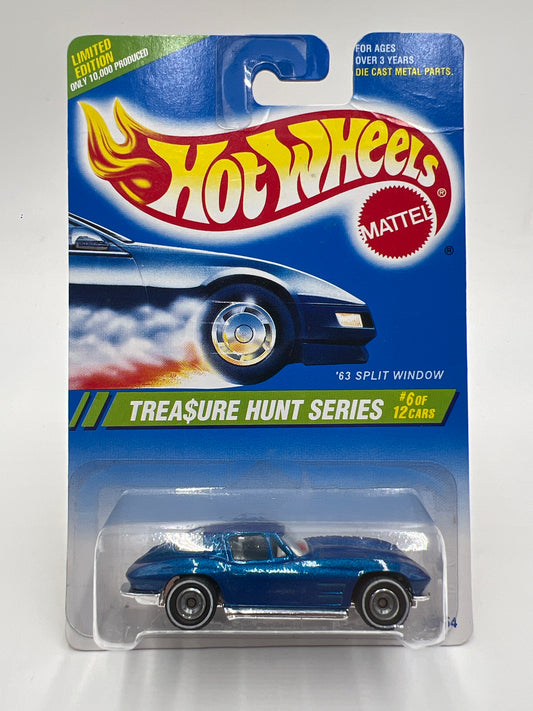 1995 Hot Wheels Treasure Hunt Series #6 Real Riders 63 Split Window Corvette Blue W/Protector