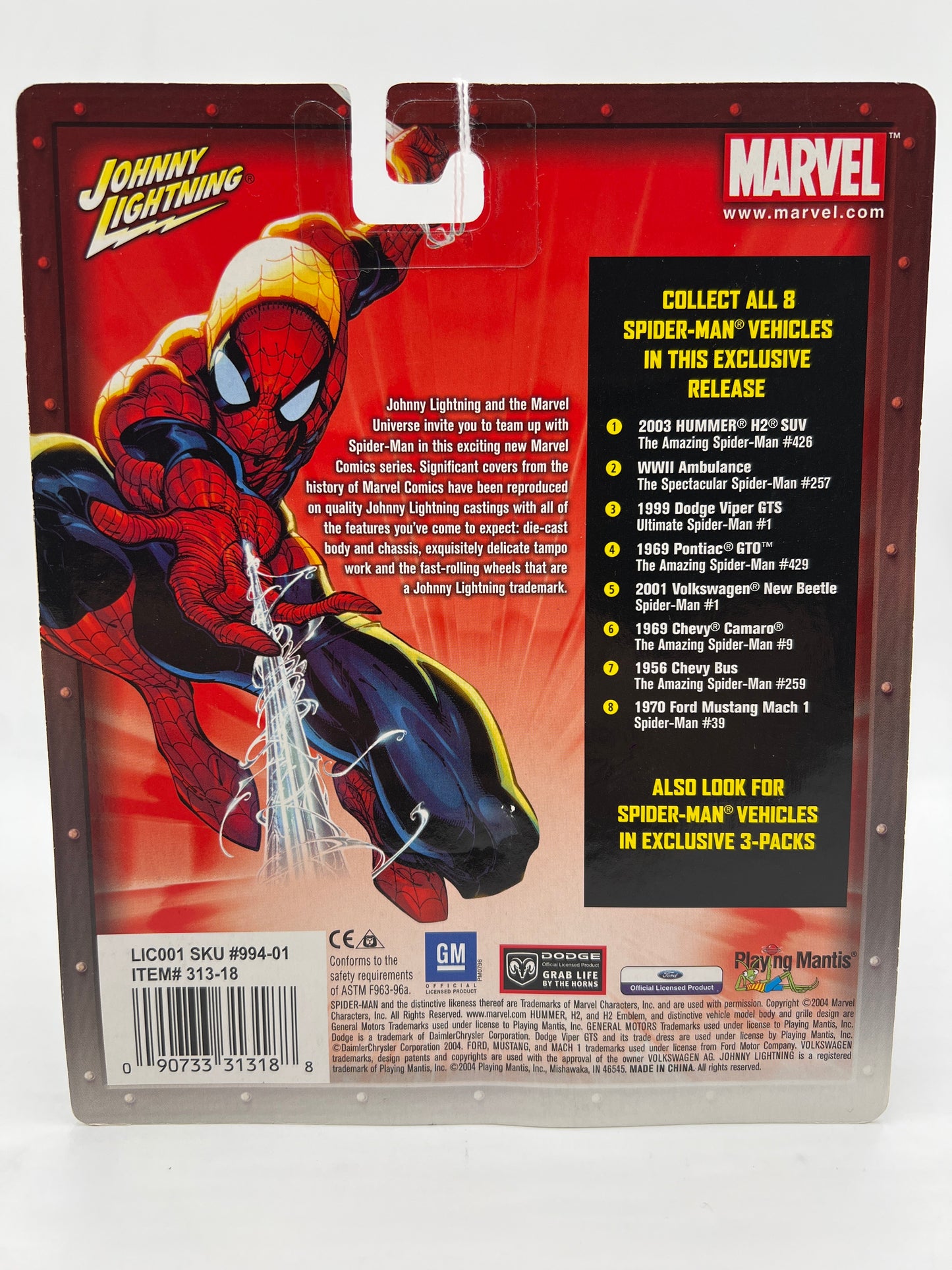 Johnny Lightning White Lightning Chase Marvel Spider-Man #6 1969 Chevy Camaro Red