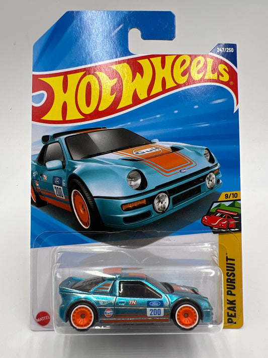 2025 Hot Wheels Super Treasure Hunt #247 Ford RS200 Gulf Blue W/Protector Intl Card