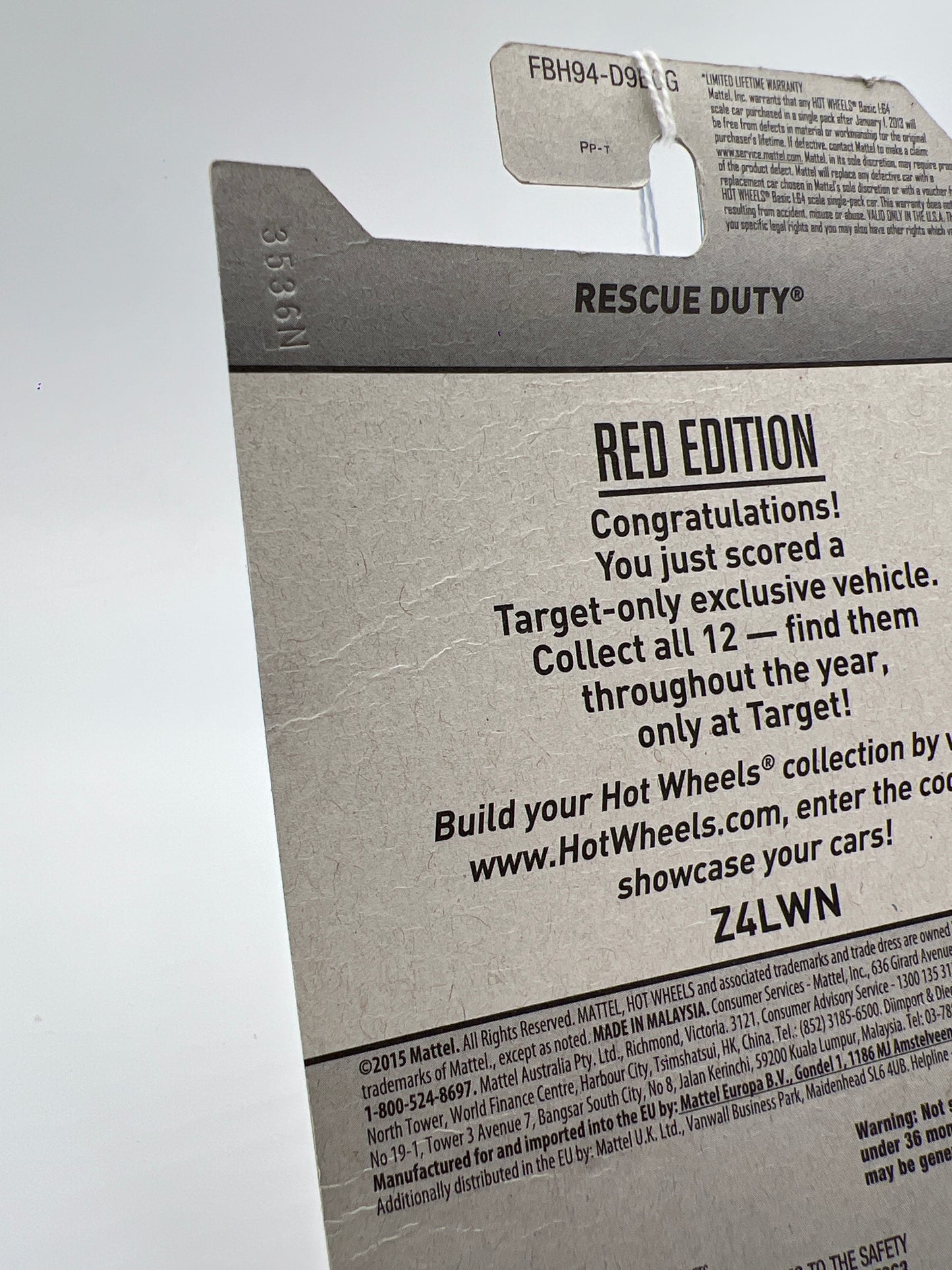 Hot Wheels Target Red Edition Rescue Duty Red Blister Not Perfect