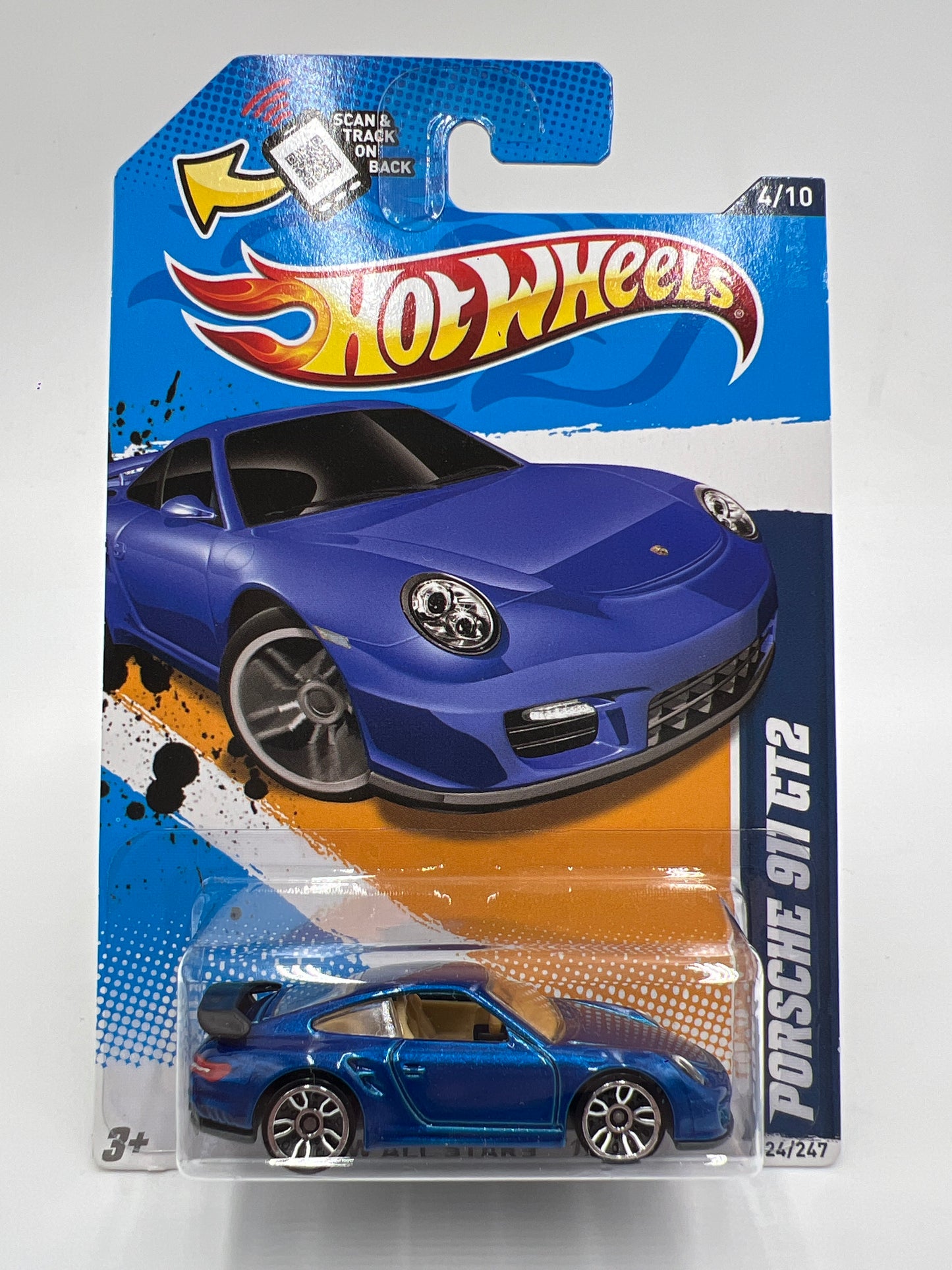 2012 Hot Wheels All Stars #124 Porsche 911 GT2 Blue W/Protector