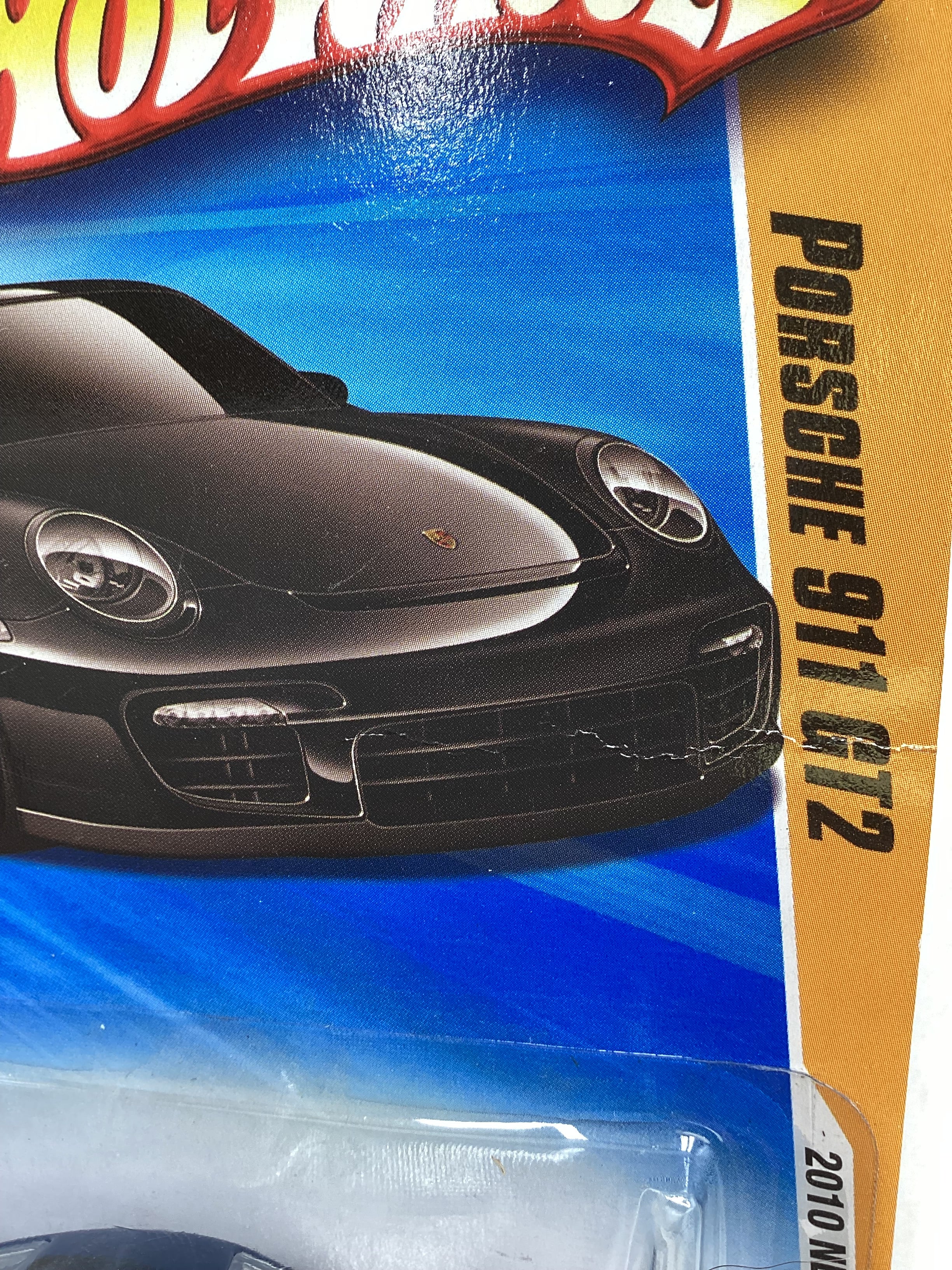 2010 Hot Wheels #014 Black Porsche 911 GT2 *Creased Card* SR
