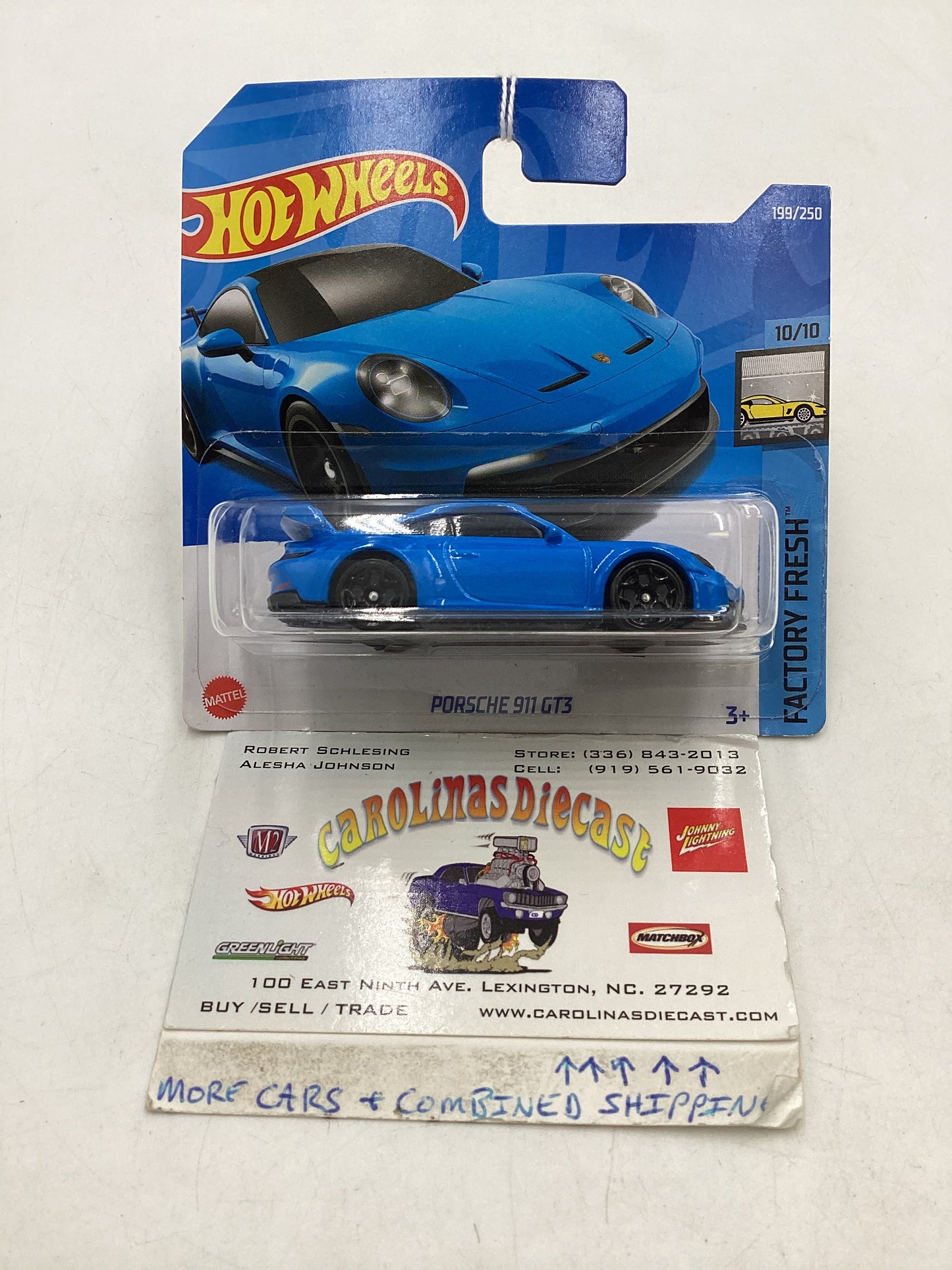 2022 Hot Wheels #199 Porsche 911 GT3 Blue Short Card 98A