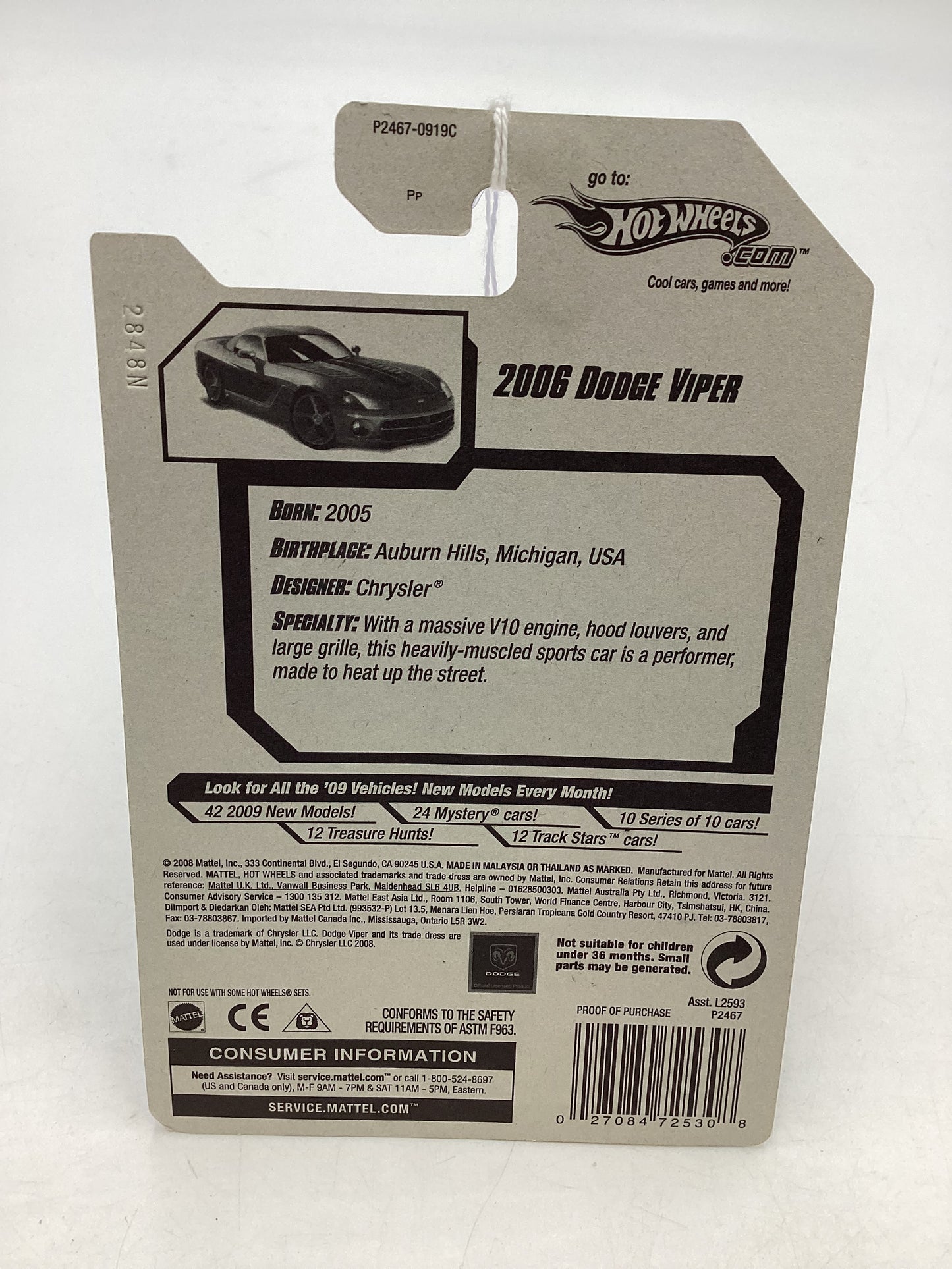 2009 Hot Wheels #147 2006 Dodge Viper Gray 52B