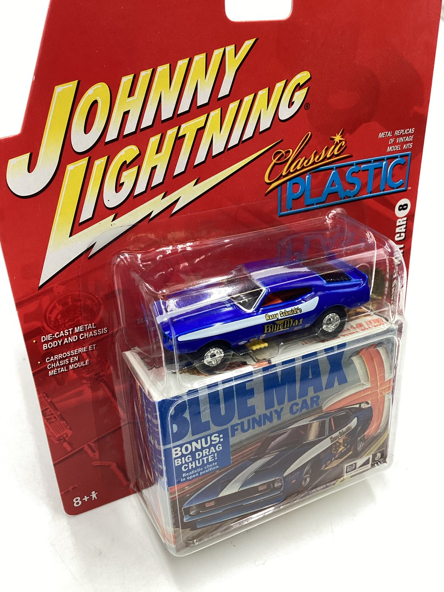 Johnny lightning Classic Plastic #8 Blue Max 71 Mustang Funny Car 231D