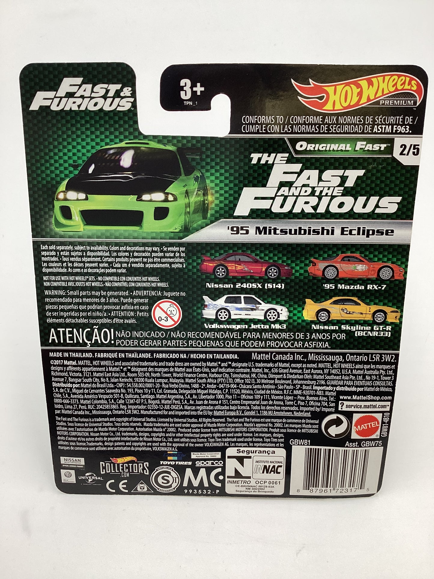 Hot Wheels Premium Fast & Furious Original Fast #2 95 Mitsubishi Eclipse Green W/Protector