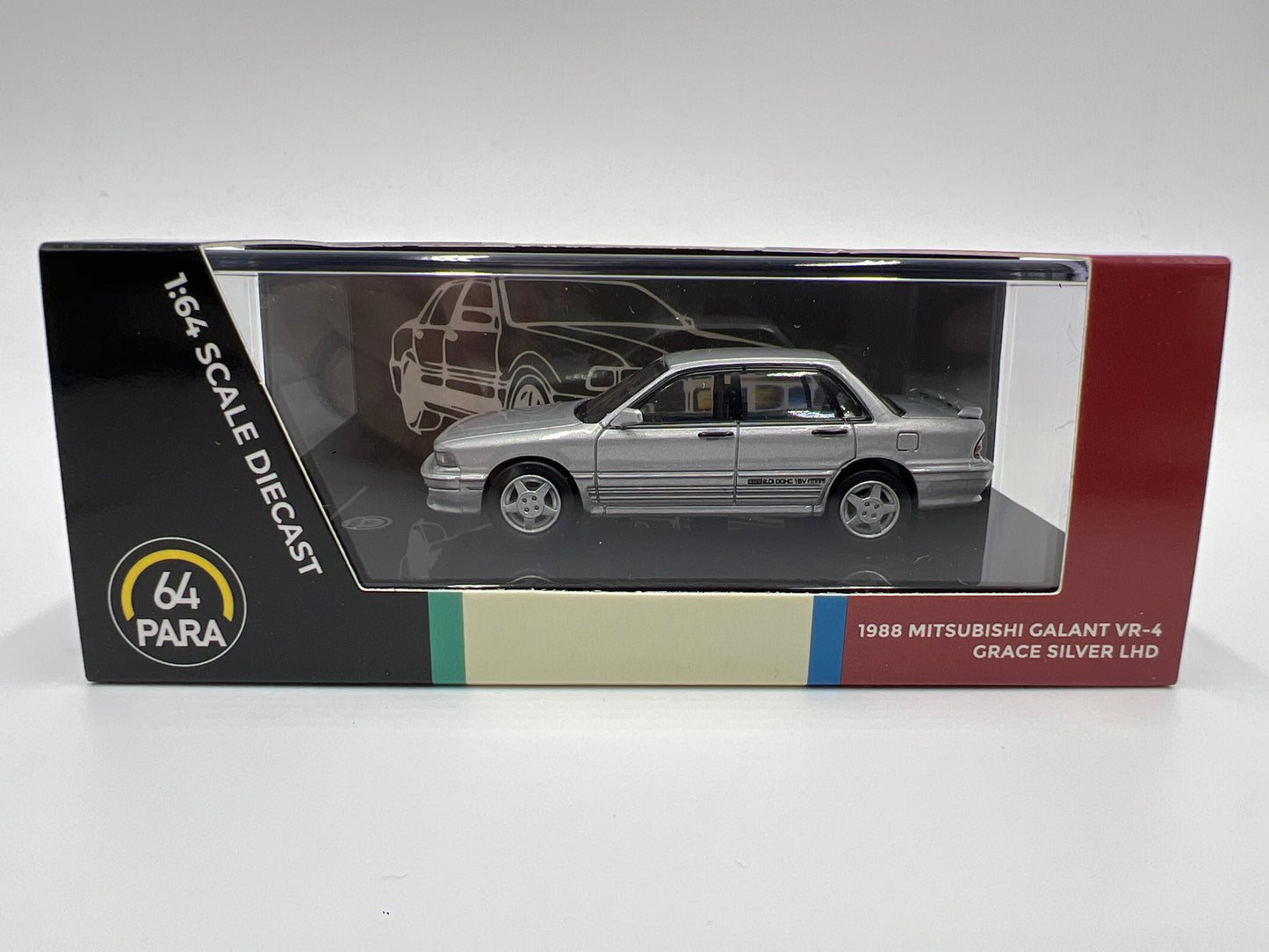 Para64 1:64 Scale Diecast Mitsubishi Motors 1988 Mitsubishi Galant VR-4 Grace Silver LHD