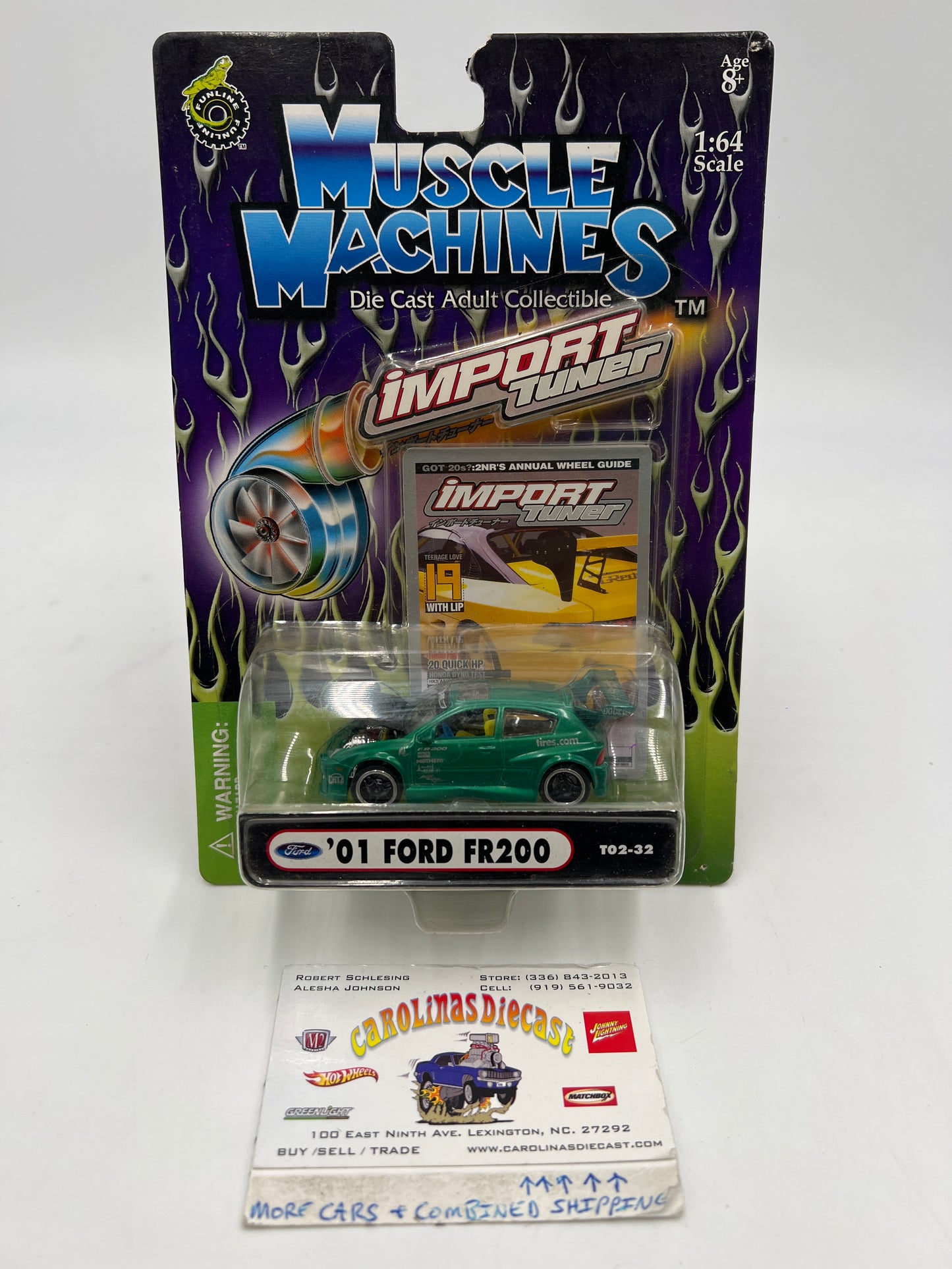 Muscle Machines Import Tuner 01 Ford FR200 Green T02-32 J Hook Torn 220E