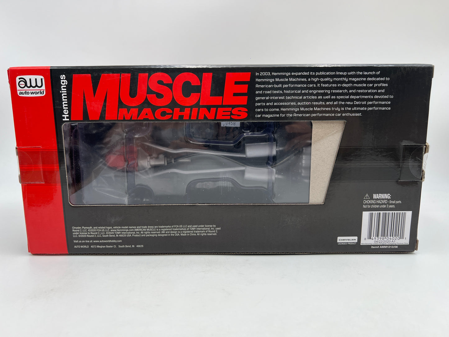 Auto World 1:18 Scale Hemmings Muscle Machines 1969 Plymouth Road Runner 426 Black VHTF
