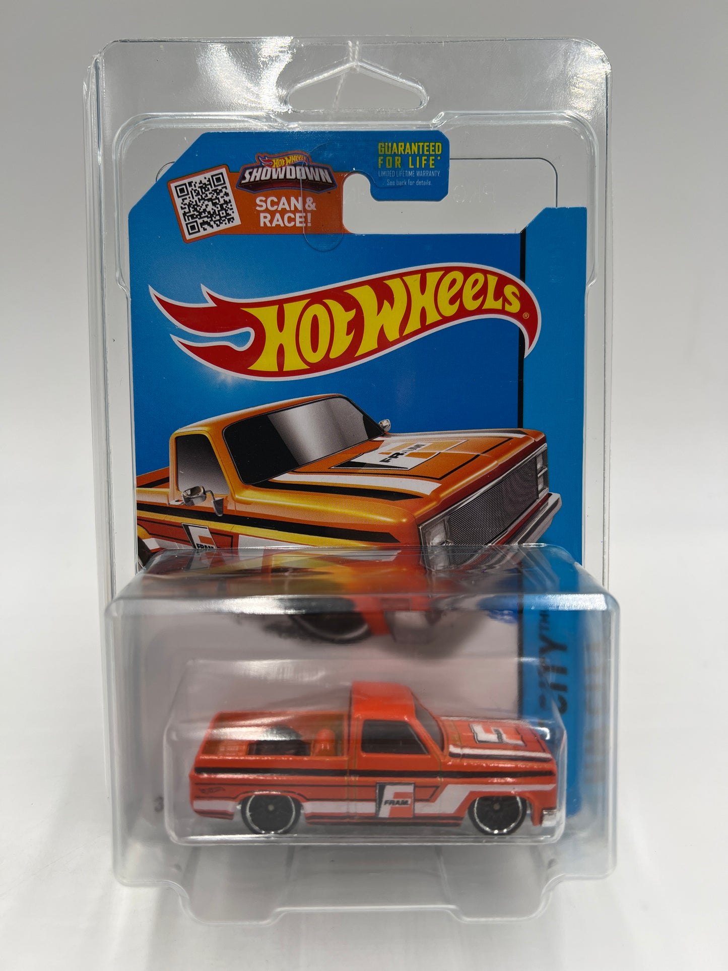 2015 Hot Wheels City #16 83 Chevy Silverado Fram Orange W/Protector 2