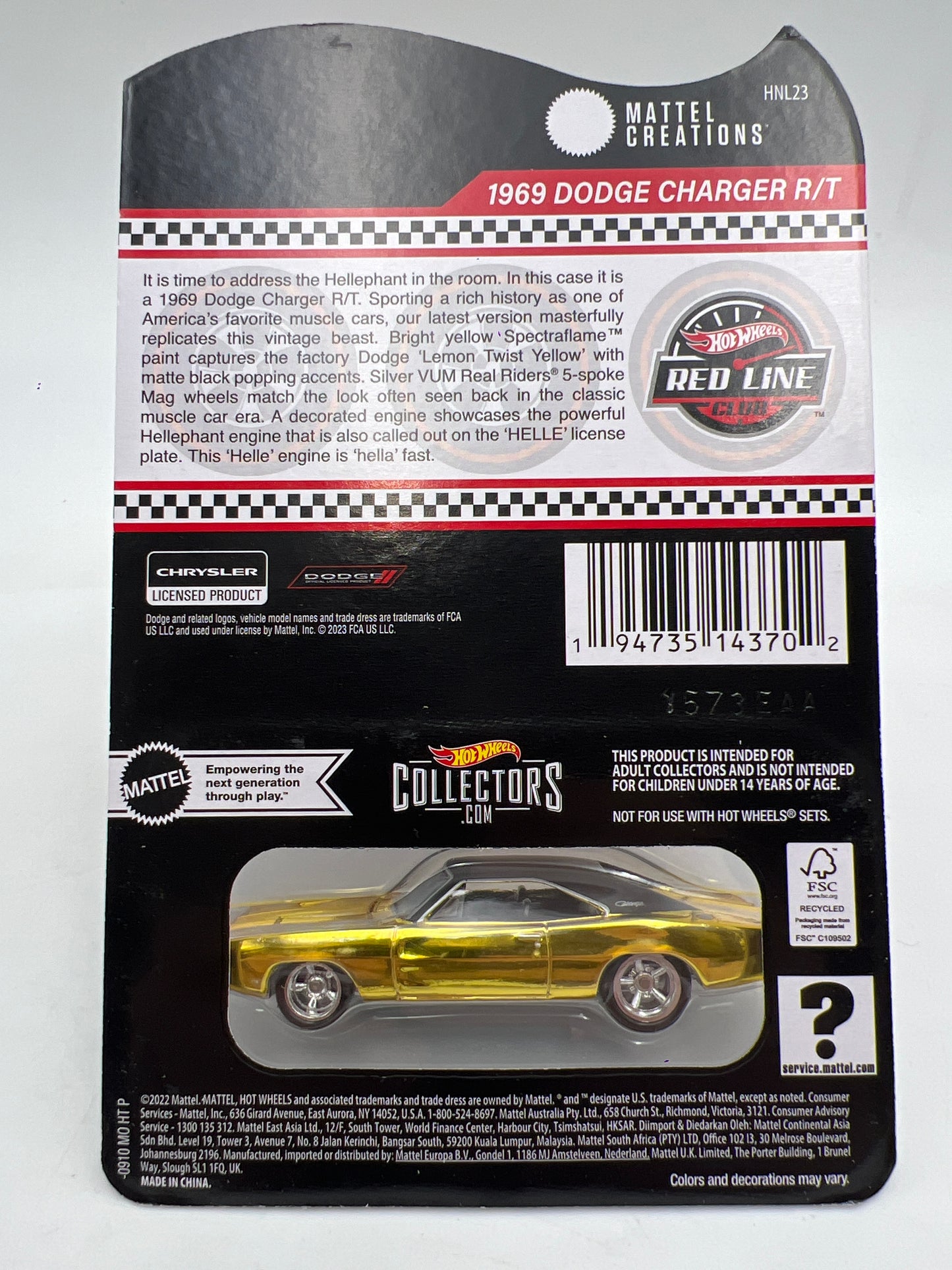 2023 Hot Wheels RLC 1969 Dodge Charger R/T Gold W/Protector