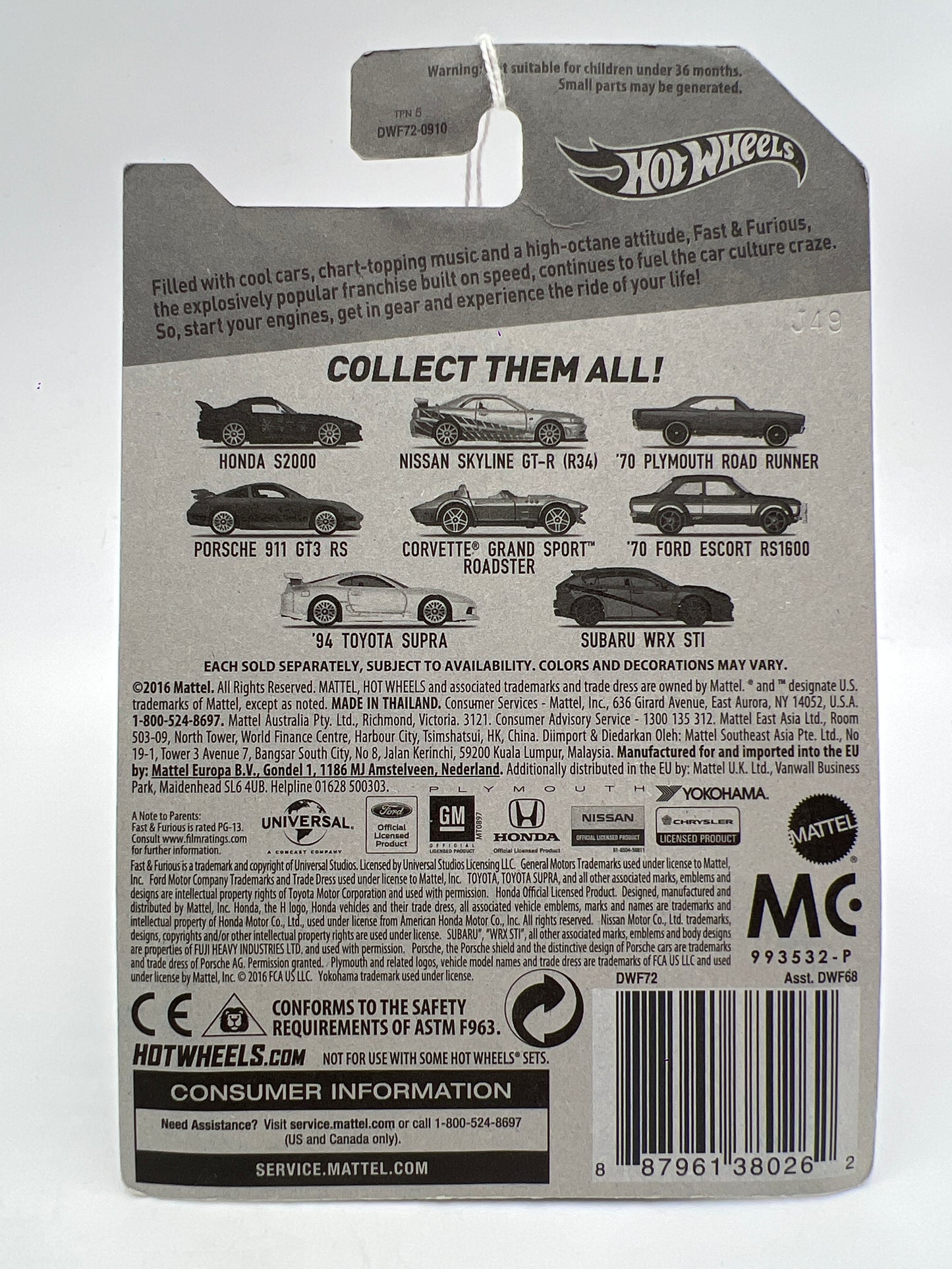 Hot Wheels Fast and Furious #8 8/8 Subaru WRX STI Blue 72E