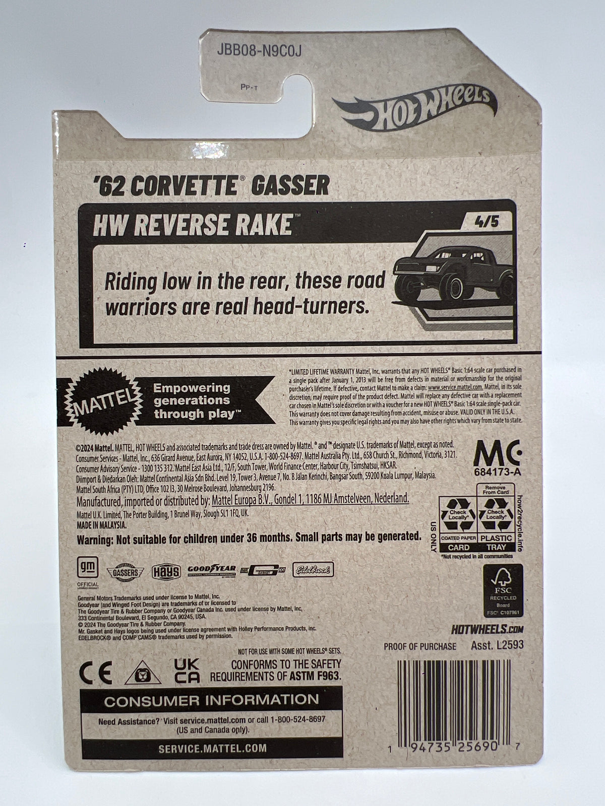 2025 Hot Wheels Factory Sealed Super Treasure Hunt & Mainline #182 62 Corvette Gasser W/Protector