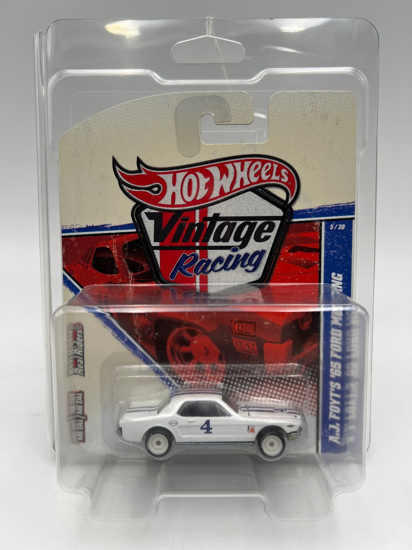Hot Wheels Premium Vintage Racing #5 AJ Foyts 65 Ford Mustang White W/Protector