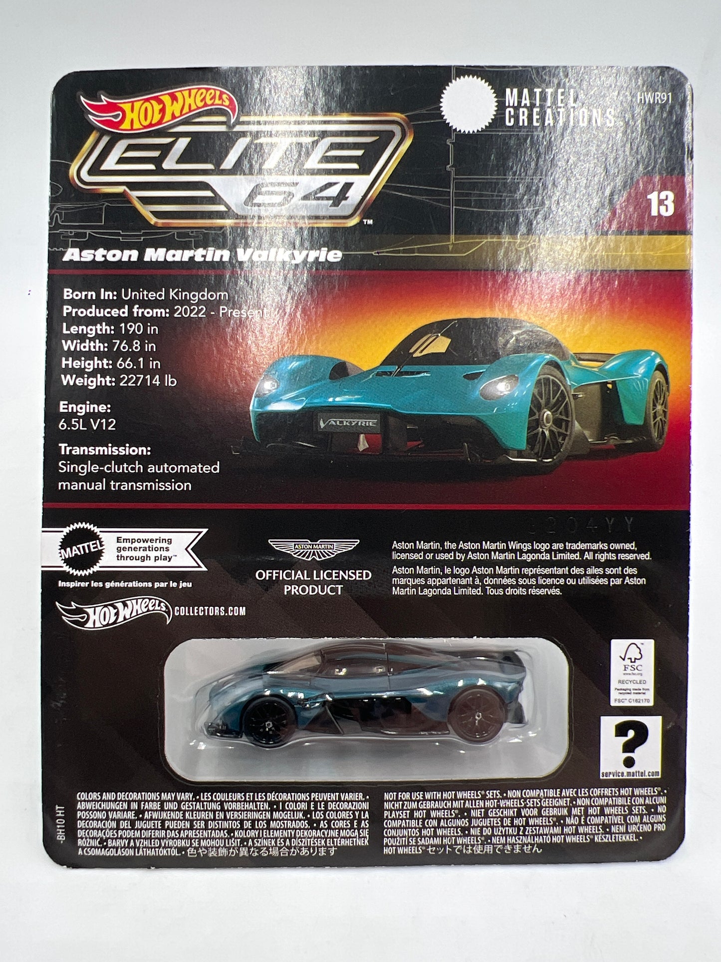 Hot Wheels RLC Elite 64 #13 Aston Martin Valkyrie W/Protector