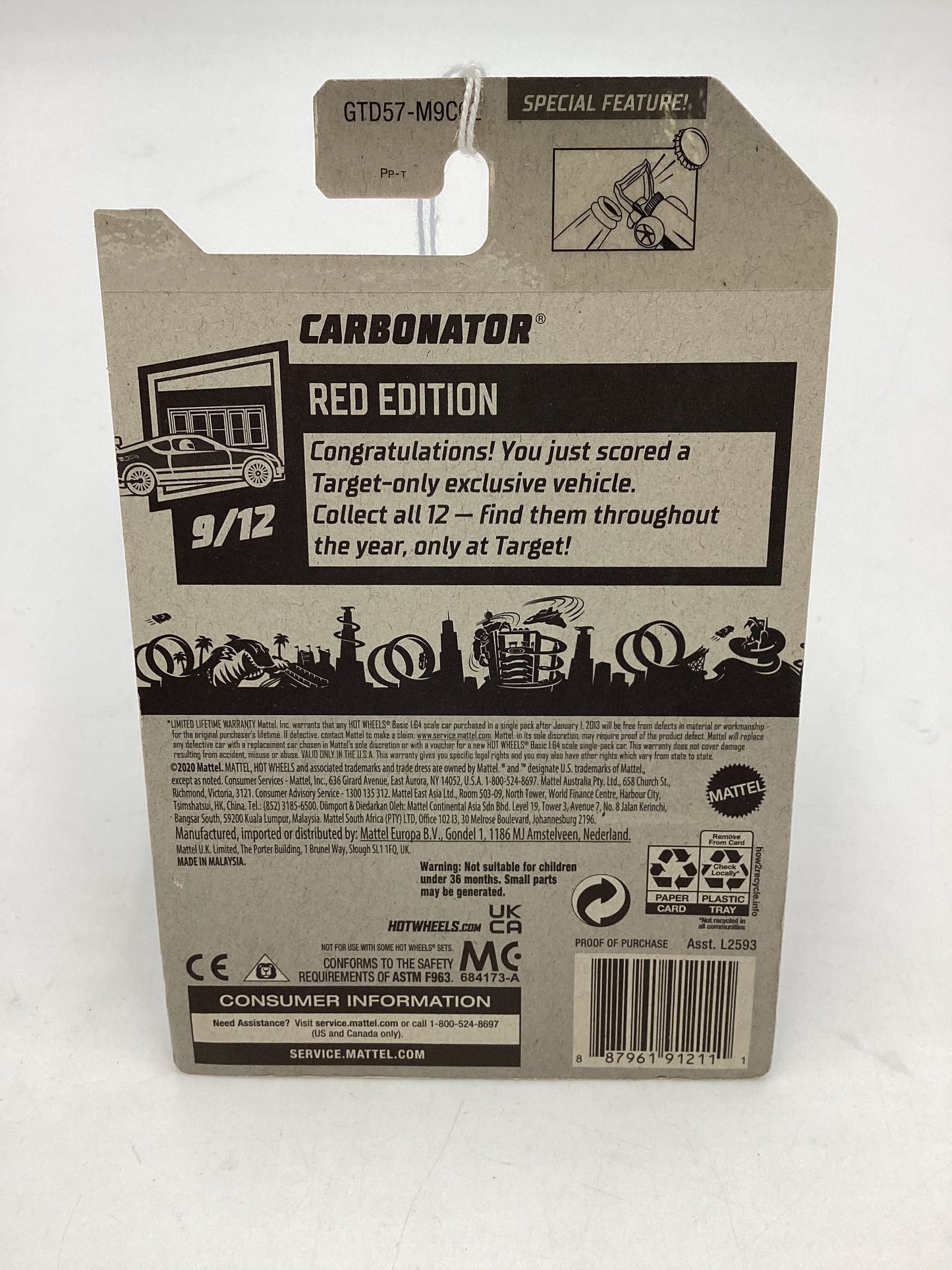 2021 Hot wheels Target Red Edition #6 Carbonator *Cracked Blister*