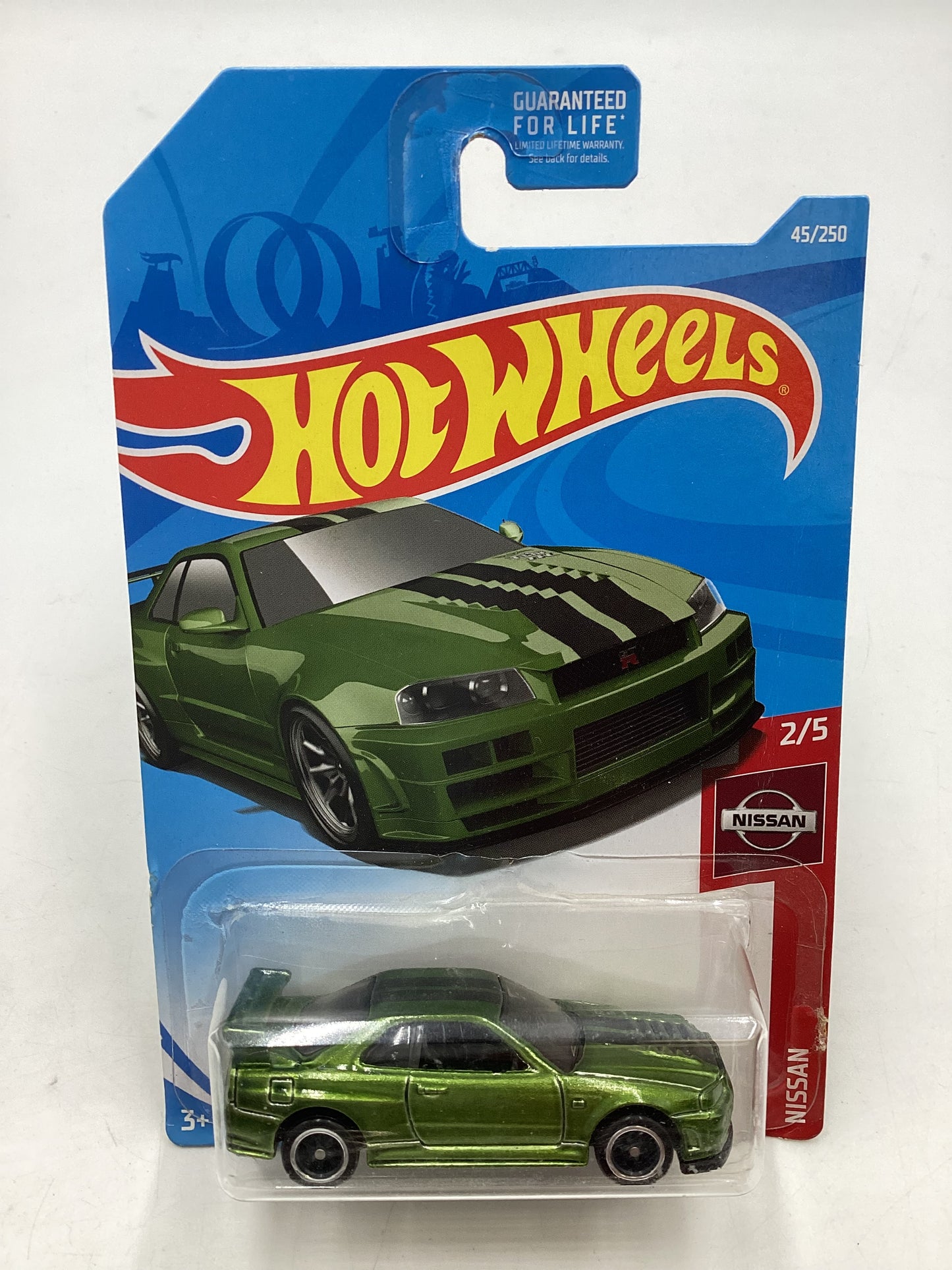 2019 Hot Wheels #045 Super Treasure Hunt Nissan Skyline GT-R BNR34 Green W/Protector Bad Card