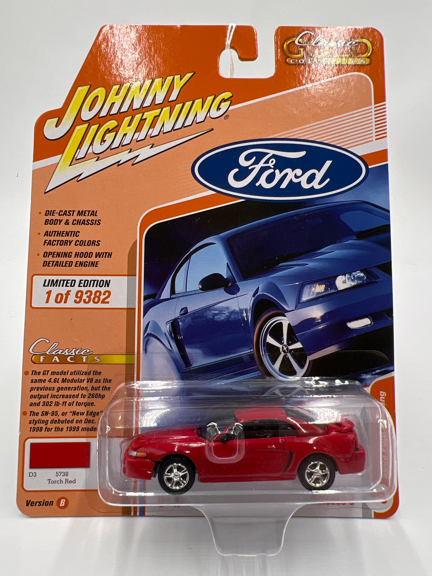 Johnny Lightning Classic Gold Collection Release 3 Version B  2003 Ford Mustang Torch Red 228B