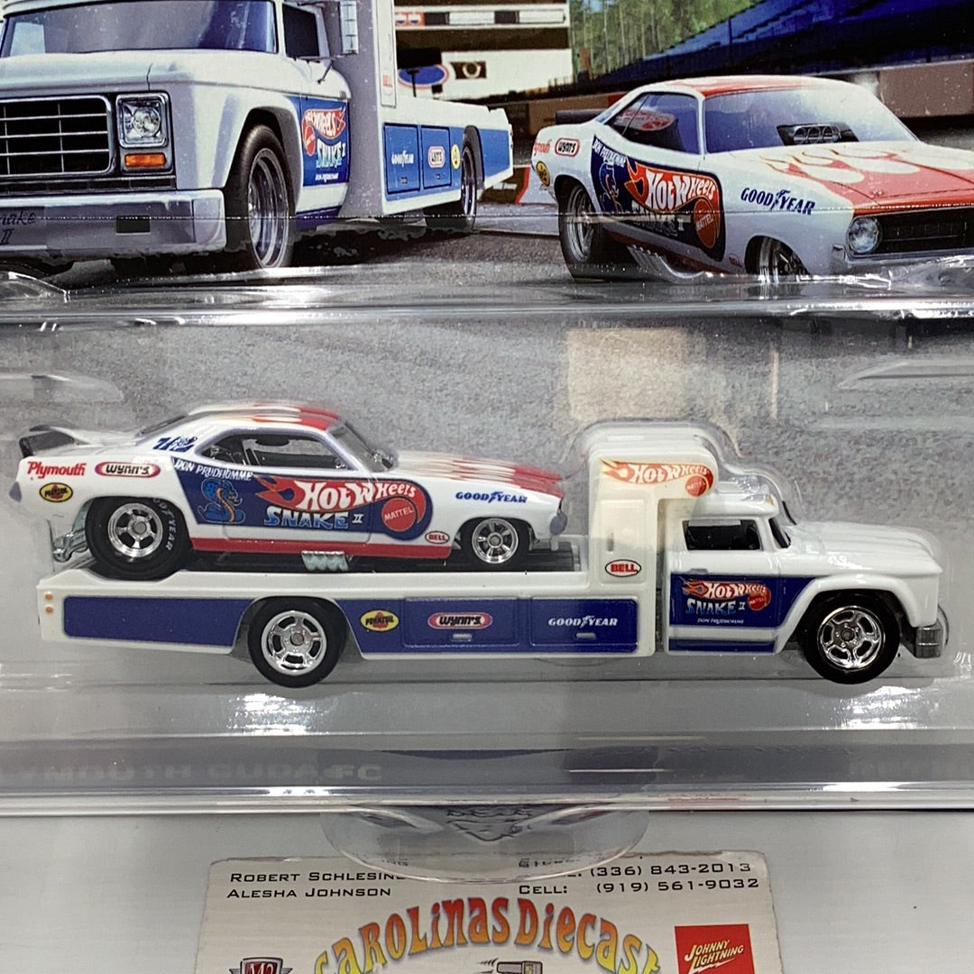 HOT WHEELS TEAM Transport 72 Plymouth Cuda Snake II Funny Car and Retro Rig #46 279D