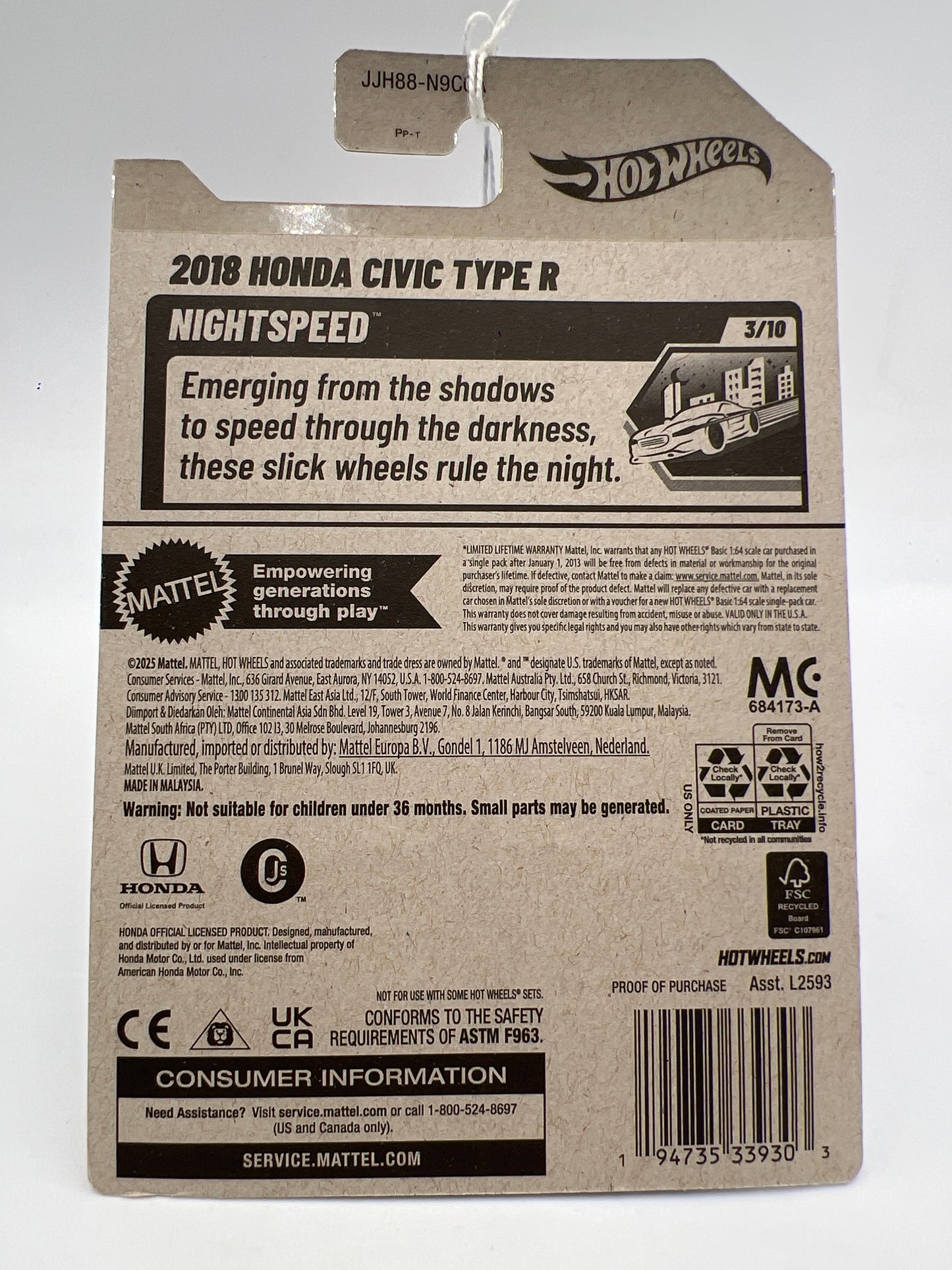 2026 Hot Wheels A Case Nightspeed #11 2018 Honda Civic Type R White 76C