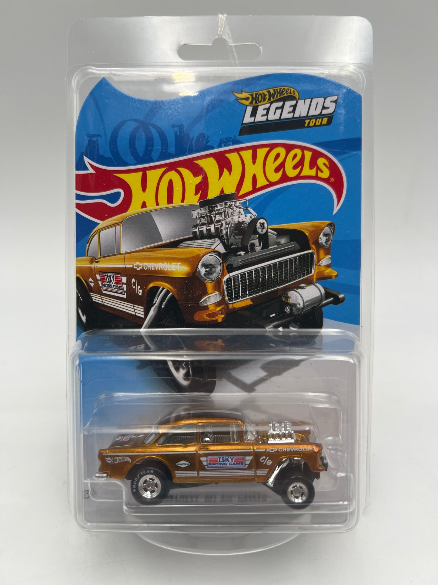 2020 Hot Wheels Legends Tour 55 Chevy Bel Air Gasser Gold W/Protector