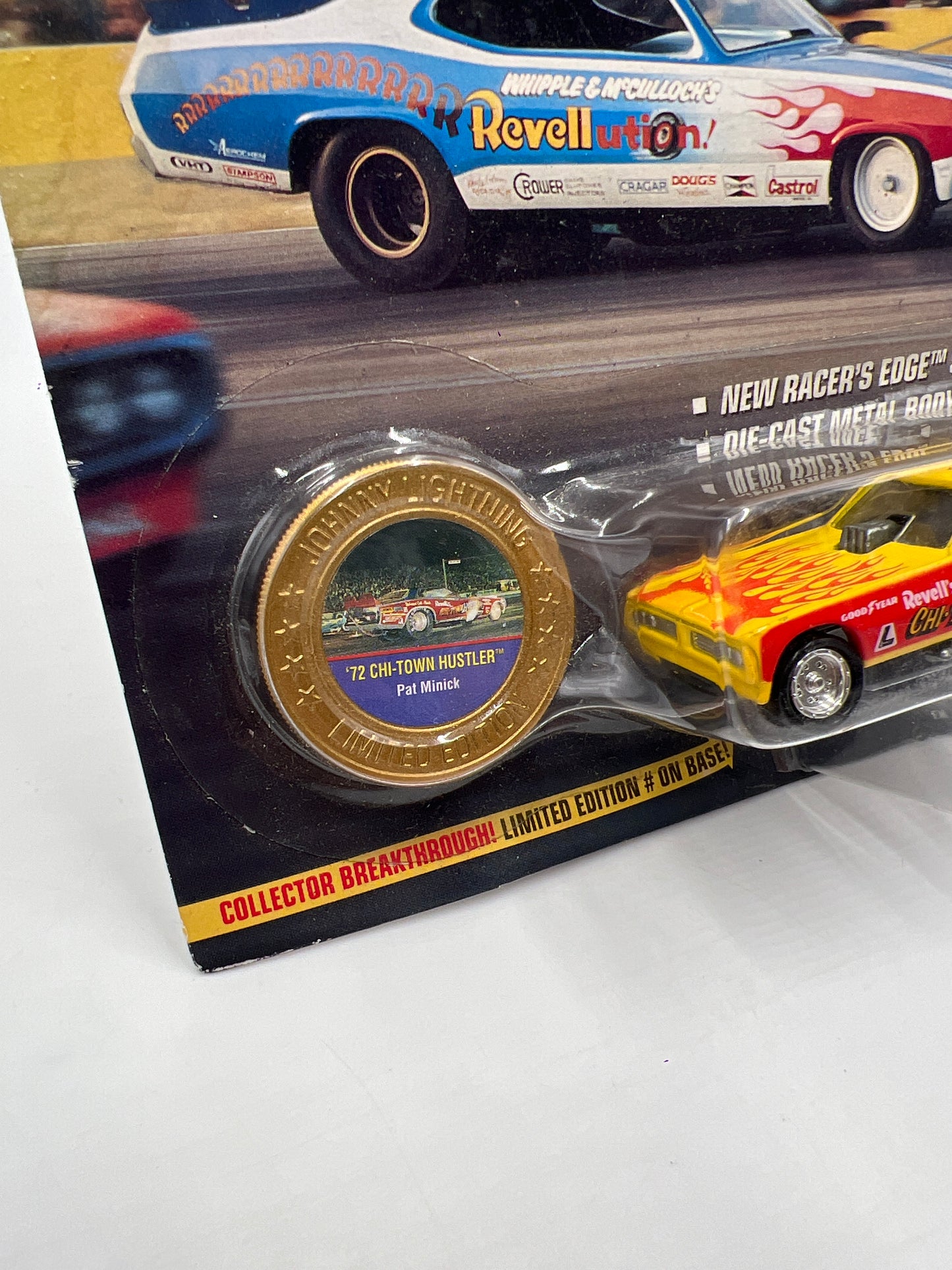 Johnny Lightning Dragsters USA Series 6 #1142 72 Chi-Town Hustler Yellow/Red Bad Card 186B