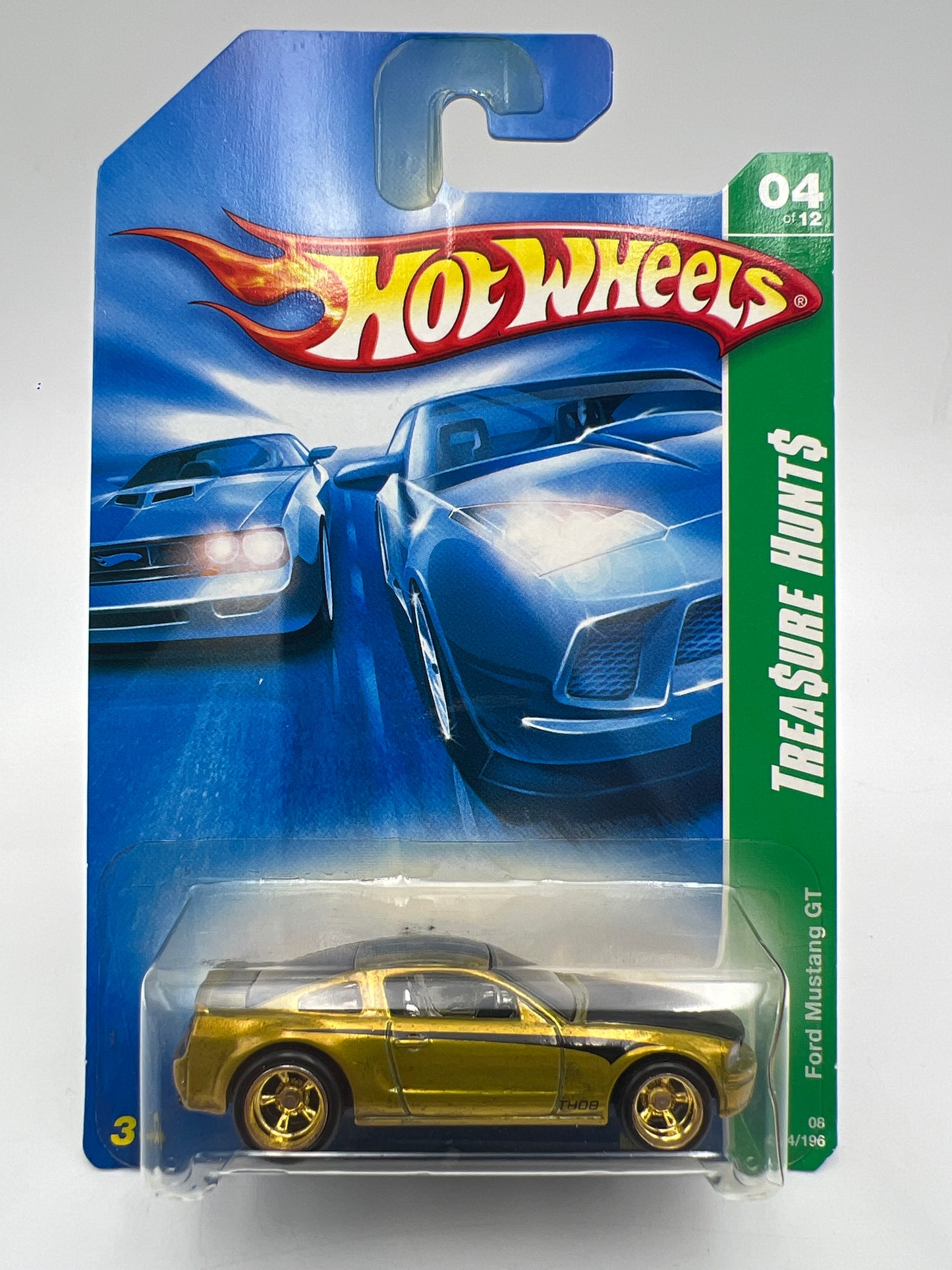 2008 Hot Wheels Super Treasure Hunt #164 Ford Mustang GT Gold W/Protector Cracked Blister