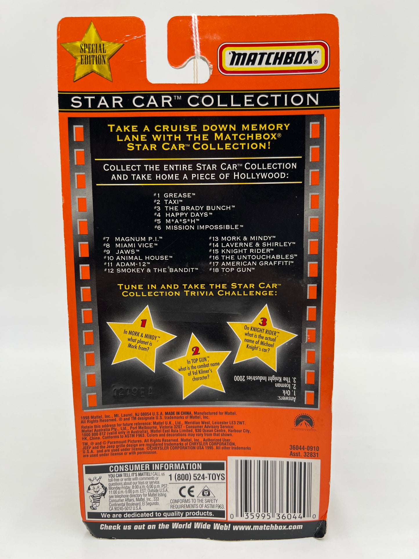 Matchbox Star Car Collection Mork & Mindy Jeep Wrangler