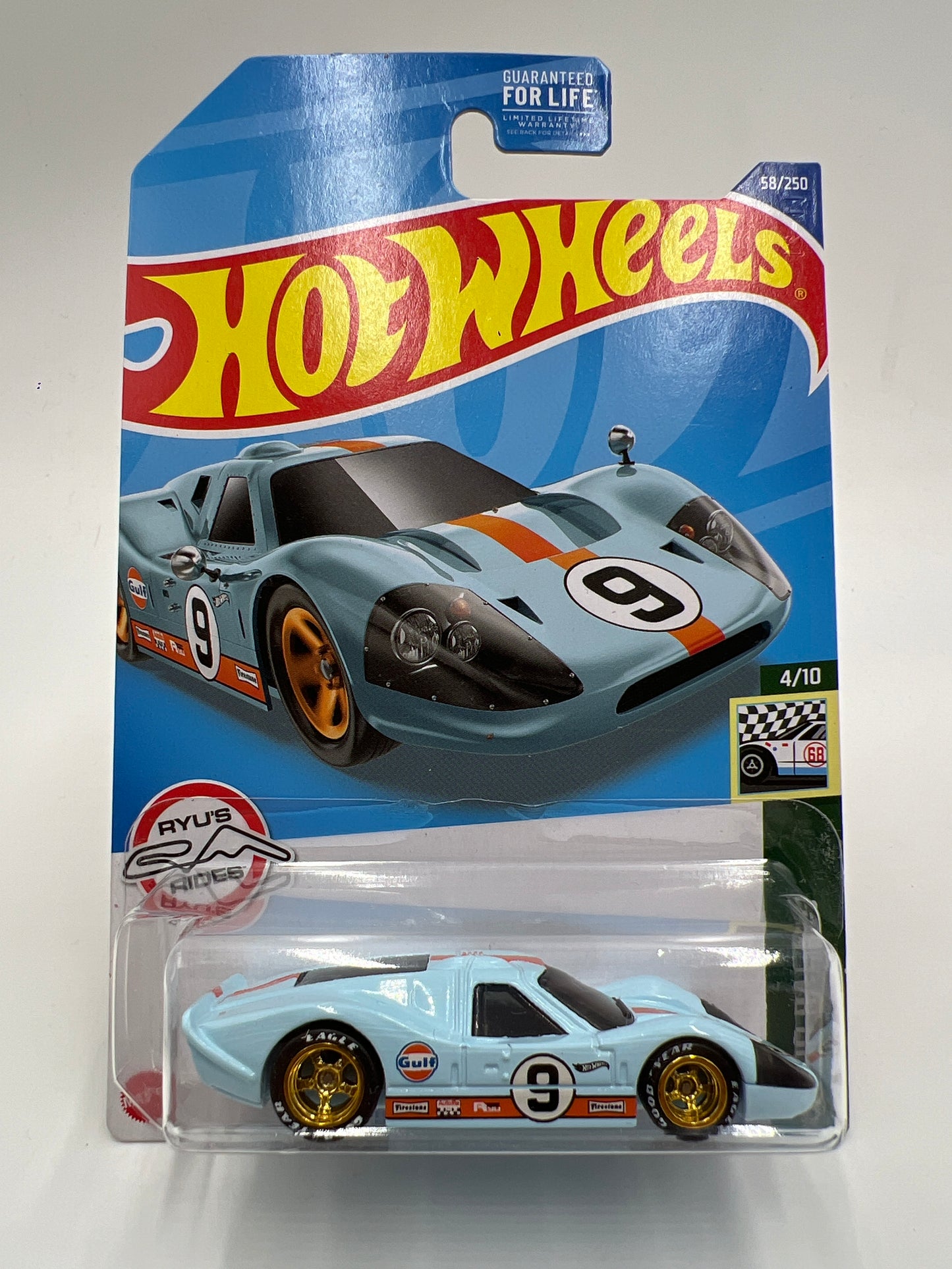 Hot Wheels 67 Ford GT40 Mk.IV Gulf Blue Wheel Swap Custom On Card W/Protector SR
