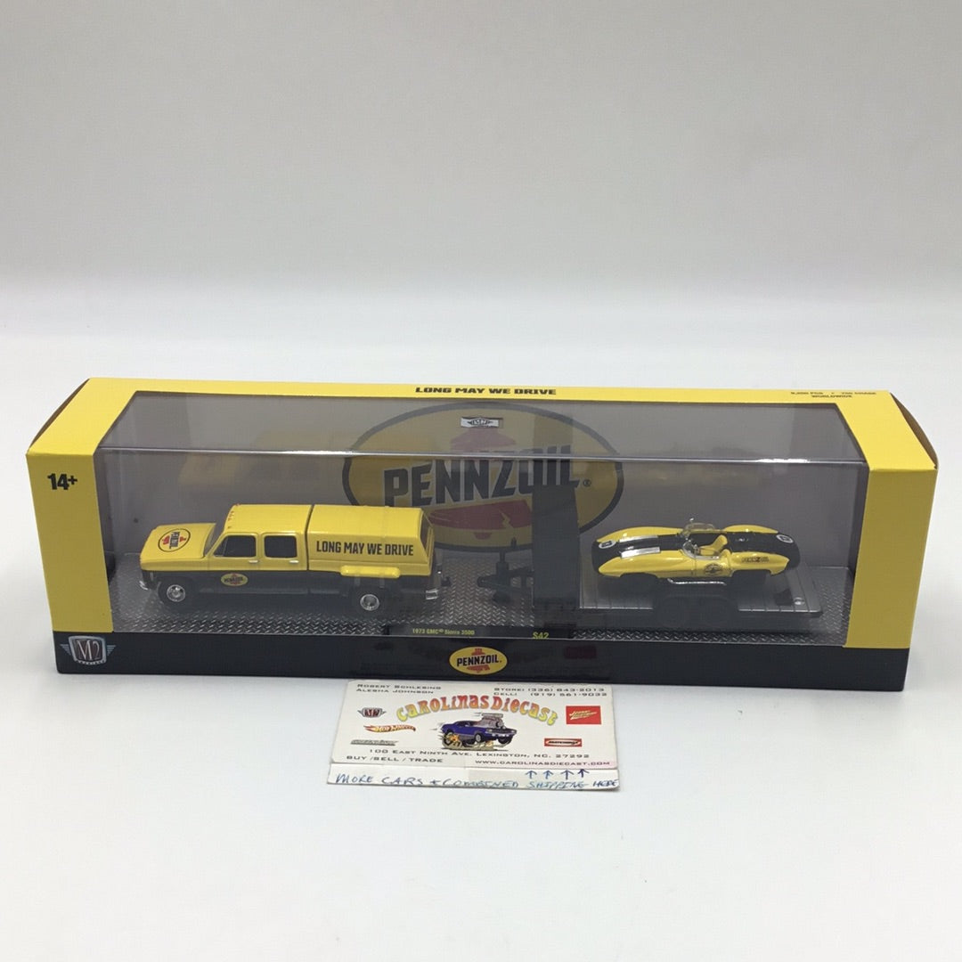 M2 Machines Pennzoil hauler 1973 GMC Sierra 3500 & 1959 Chevrolet Corvette XP-86 S42