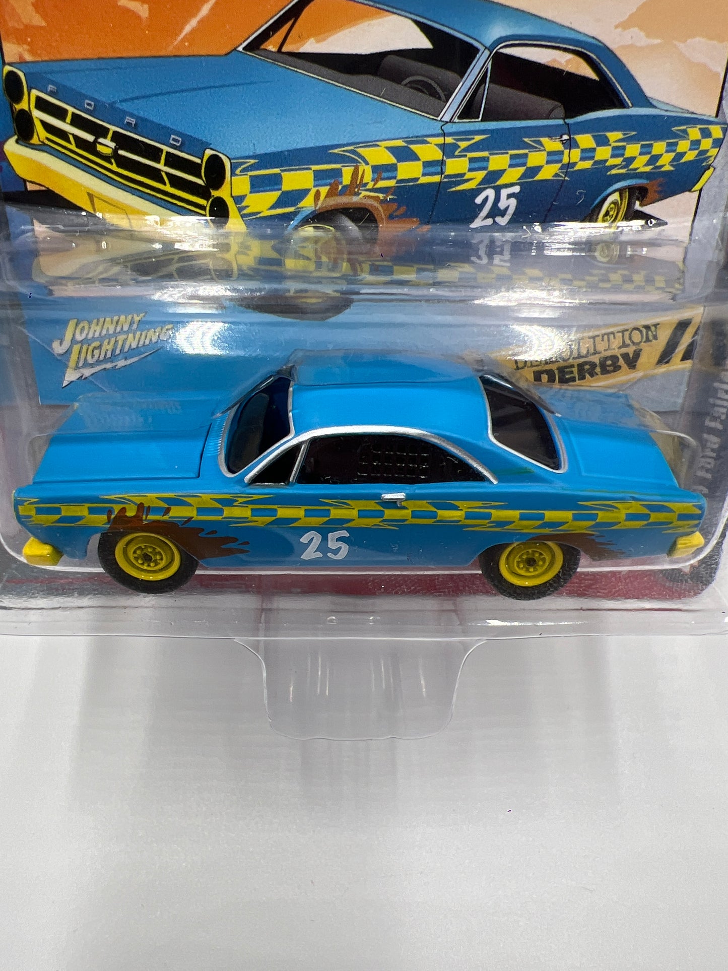 Johnny Lightning Street Freaks Demolition Derby Release 4 Version B 1967 Ford Fairlane Stock Car #25 Flat Rattlecan Bright Blue 232C