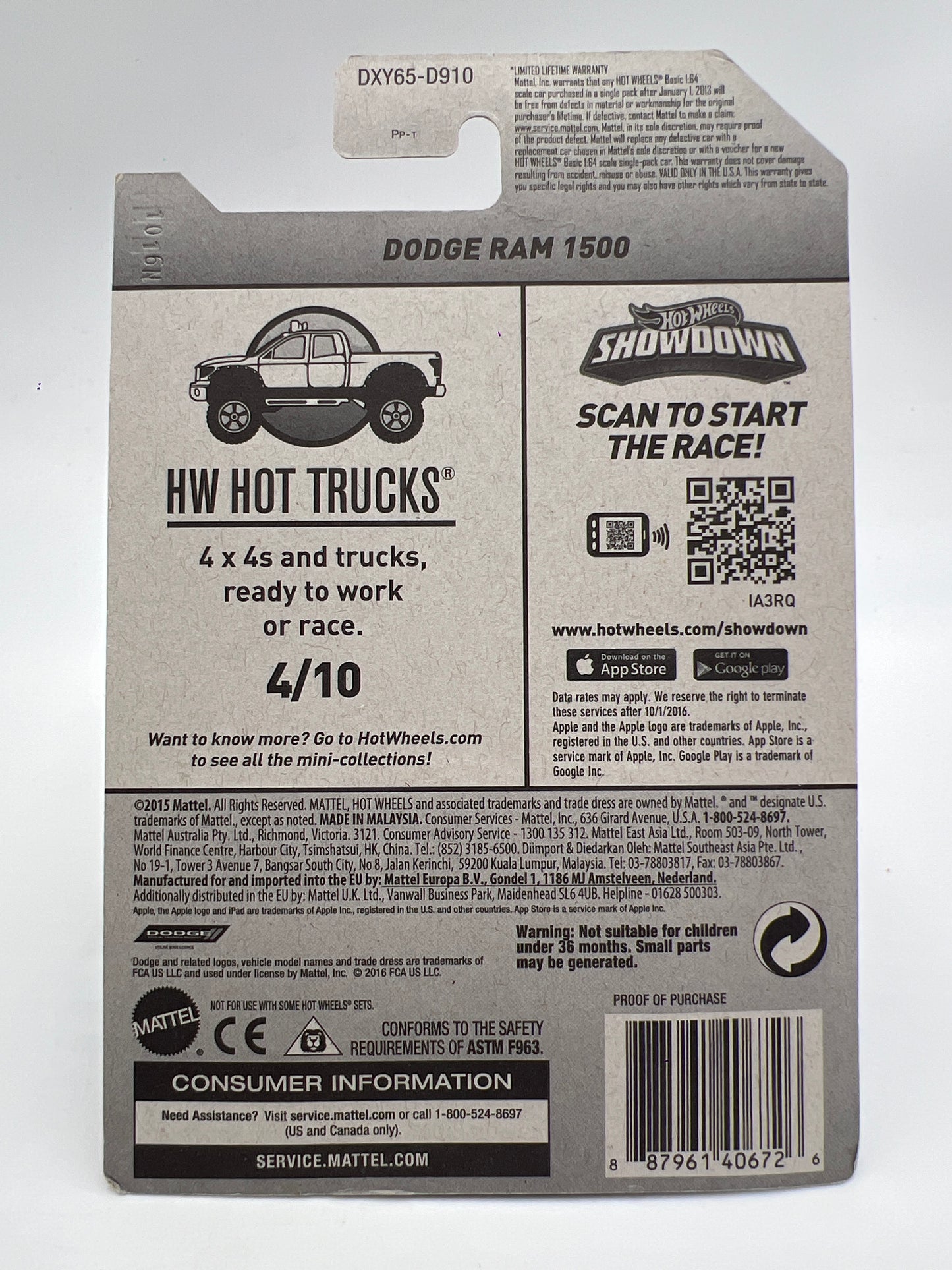 2016 Hot Wheels Walgreens Exclusive #144 Dodge Ram 1500 Blue W/Protector