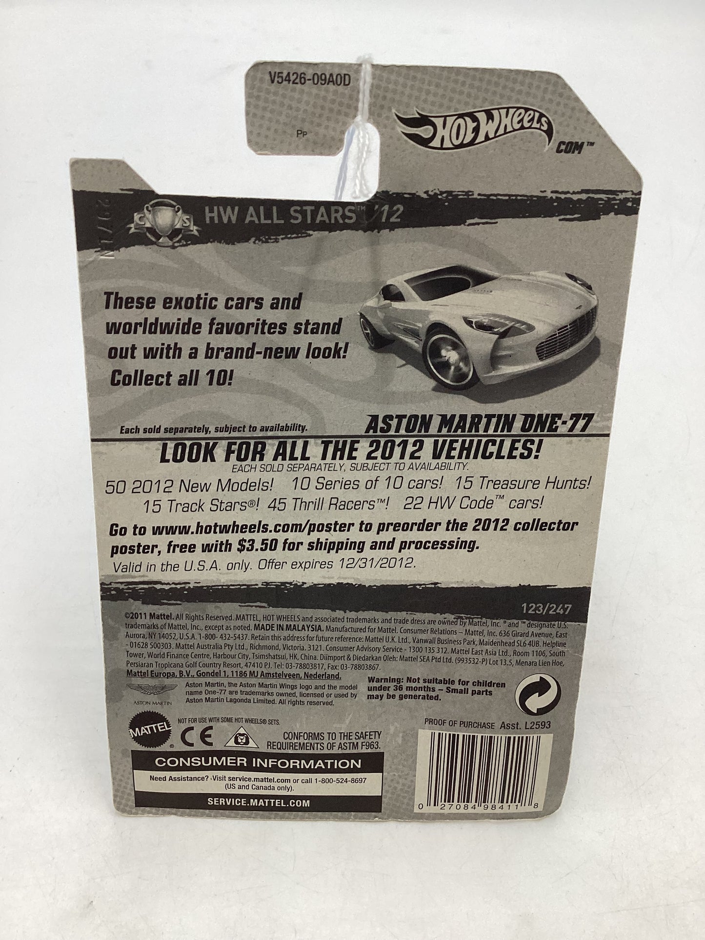 2012 Hot Wheels #123 Aston Martin One-77 White 107D